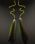 Green & Yellow Solo Feather Huni Kuin Earrings