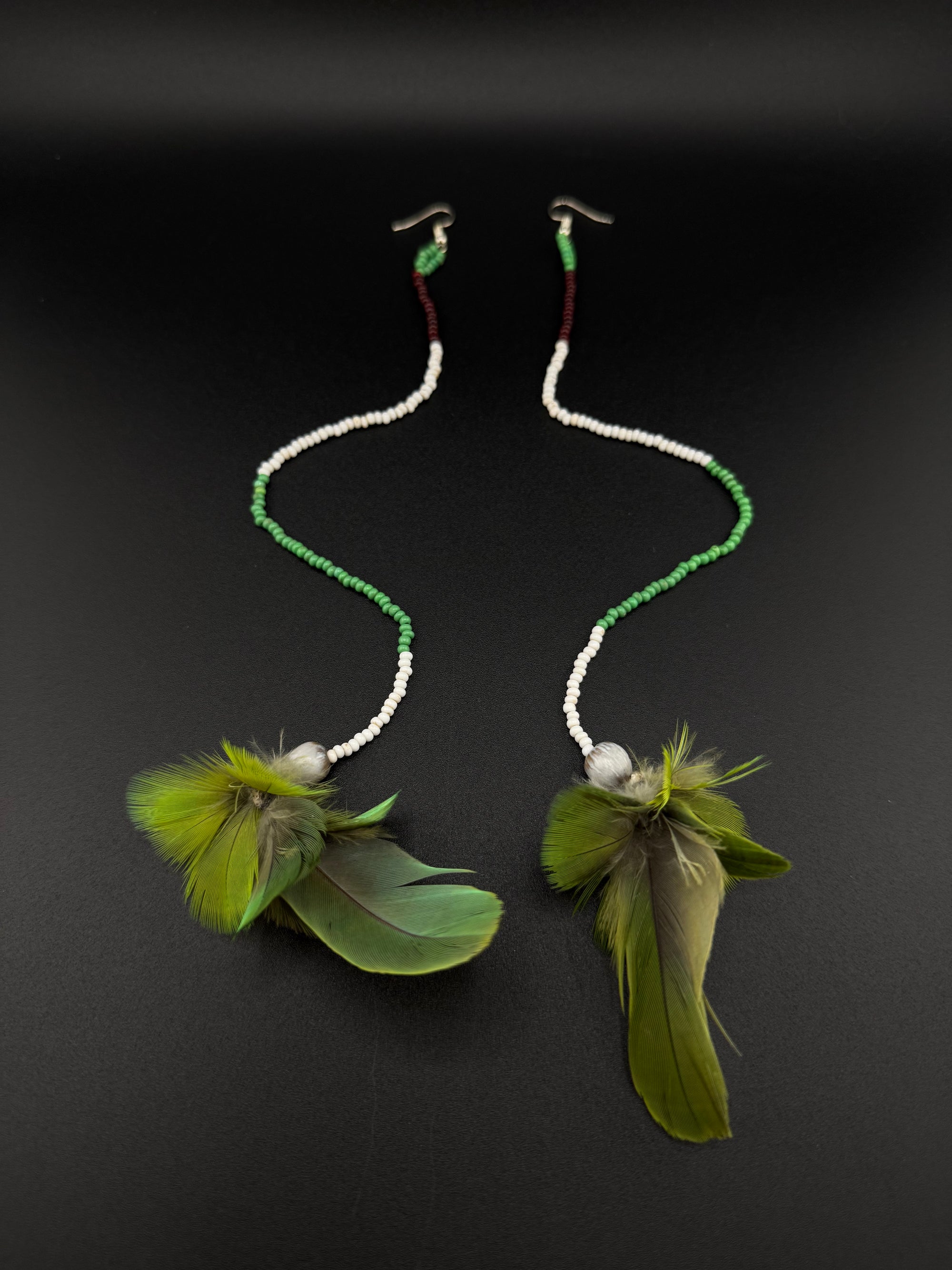 Green Huni Kuin Feather Earrings