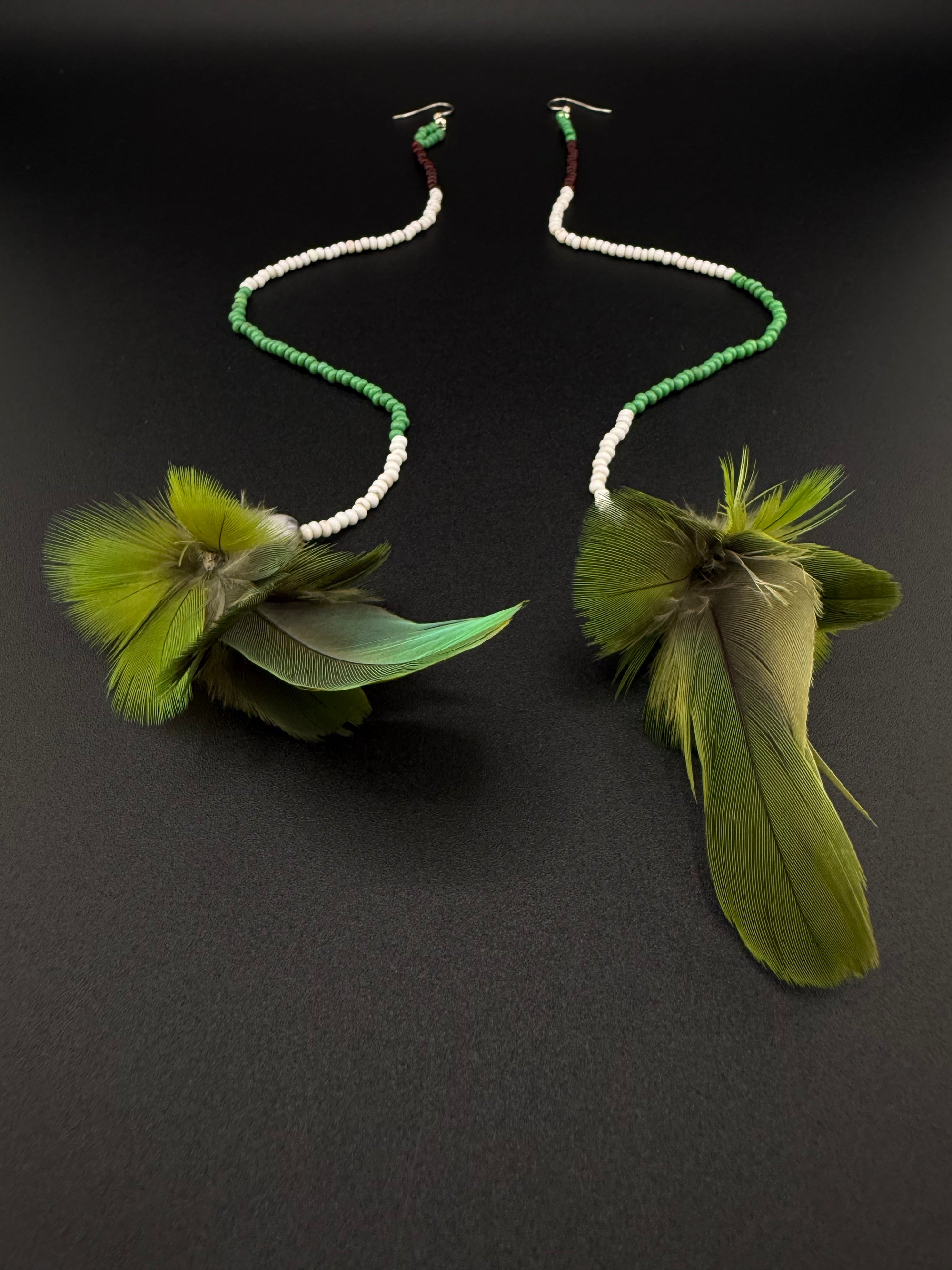 Green Huni Kuin Feather Earrings
