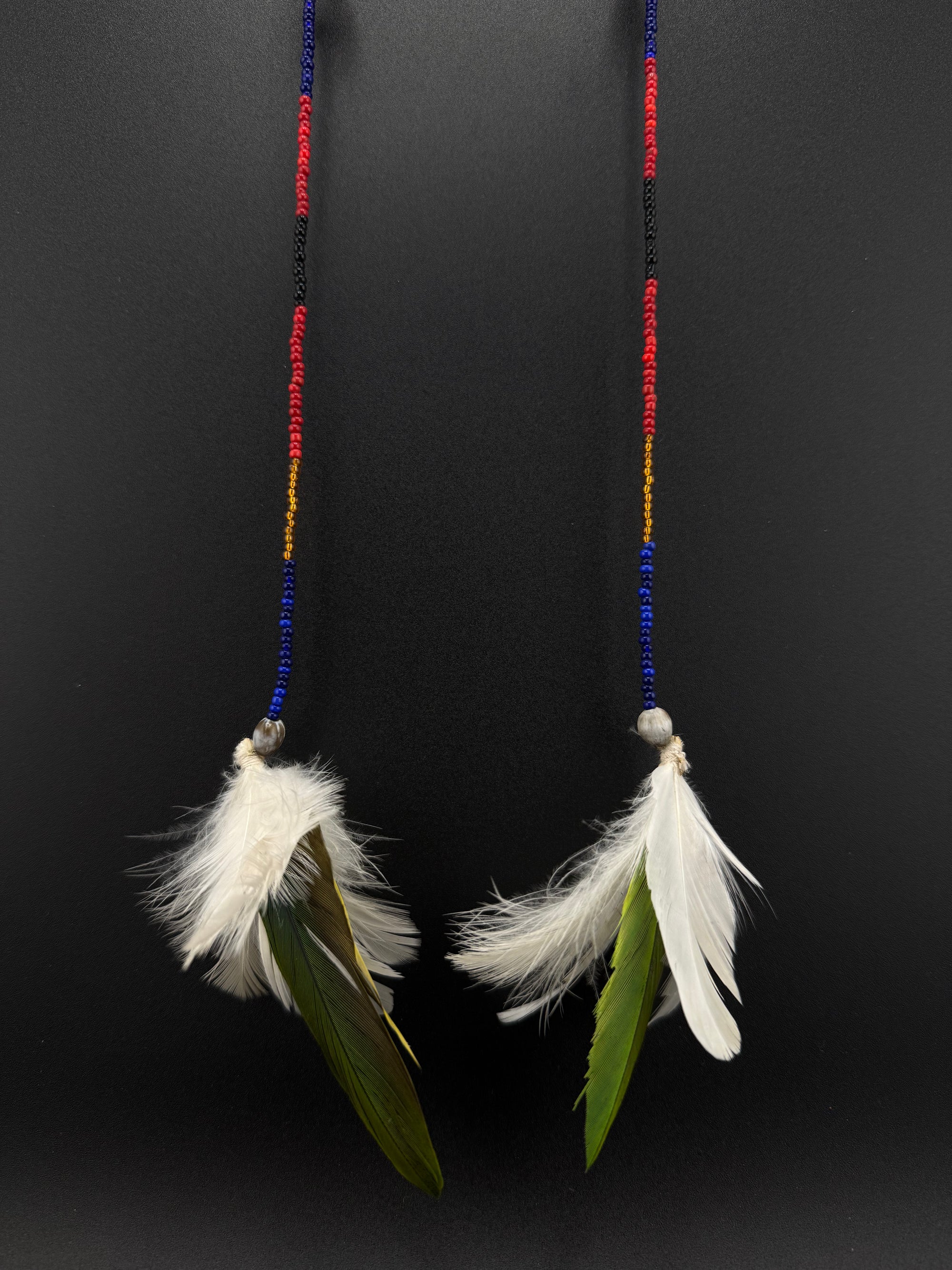 Red, Blue &amp; White Huni Kuin Feather Earrings