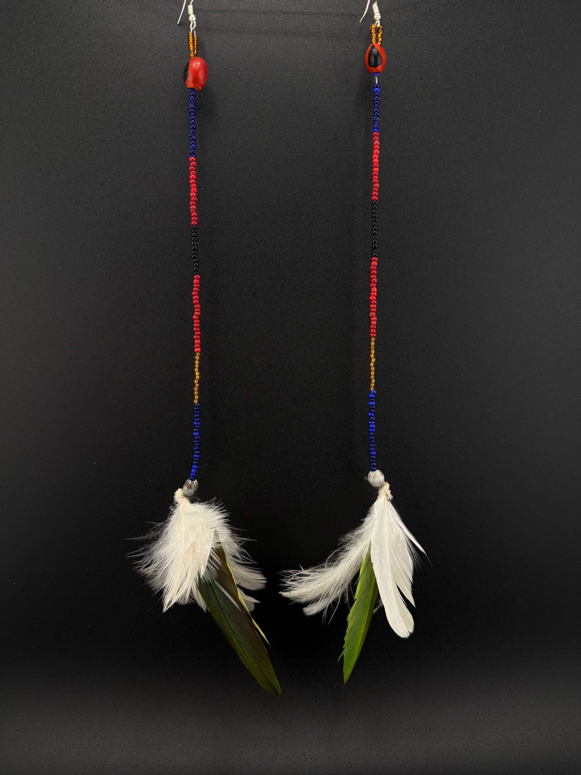 Red, Blue &amp; White Huni Kuin Feather Earrings
