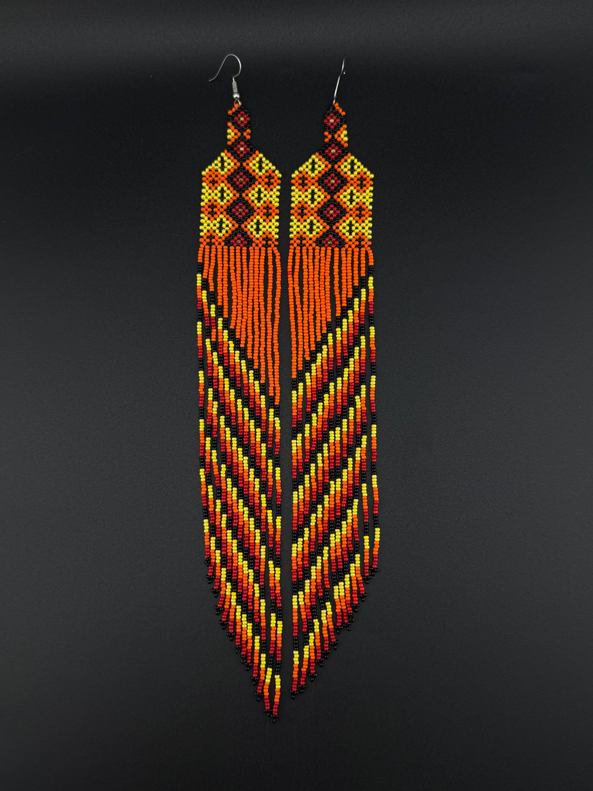 Orange Yawanawa Beaded Fringe Earrings
