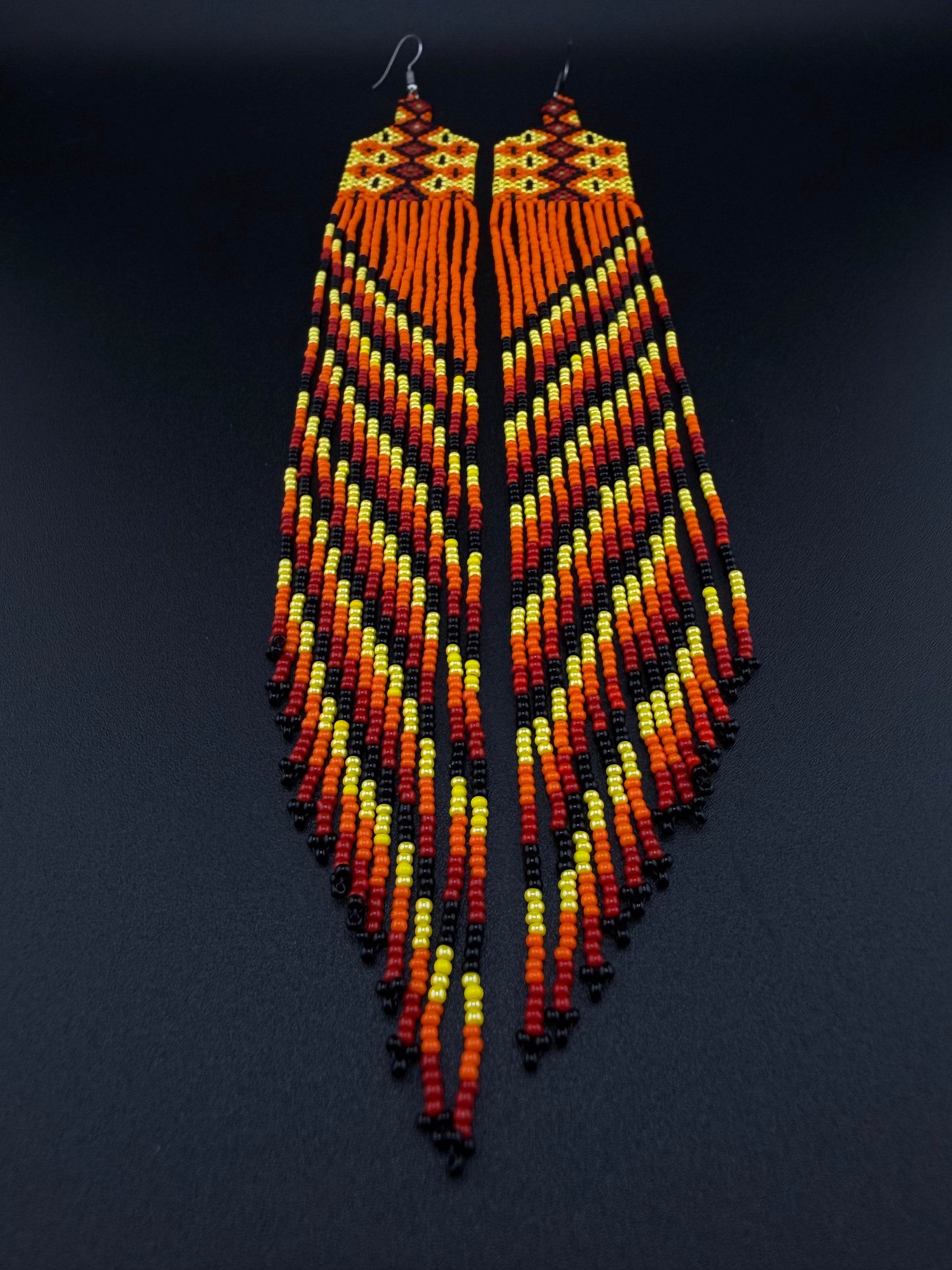 Orange Yawanawa Beaded Fringe Earrings