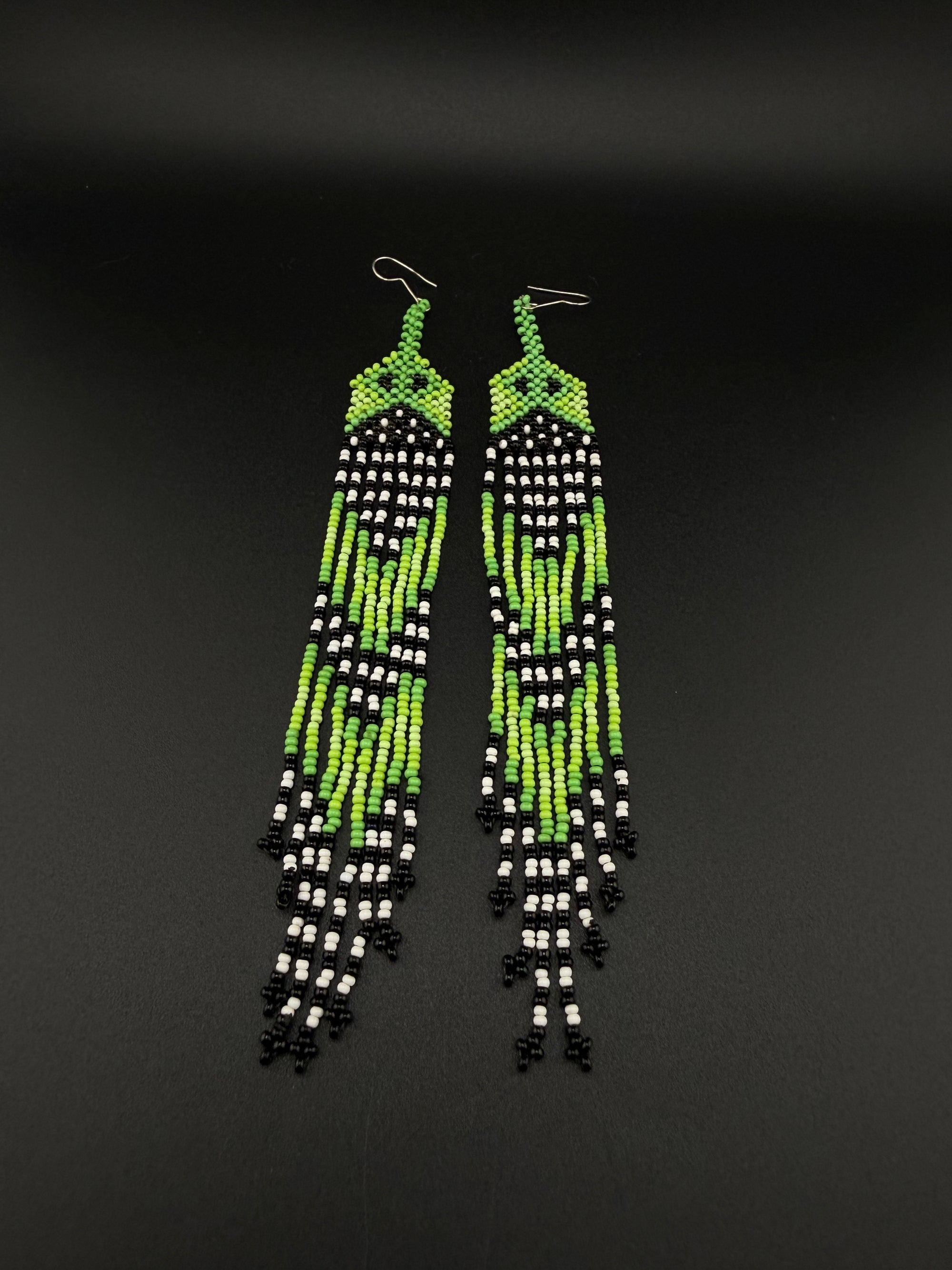 Lime Huni Kuin Beaded Fringe Earrings
