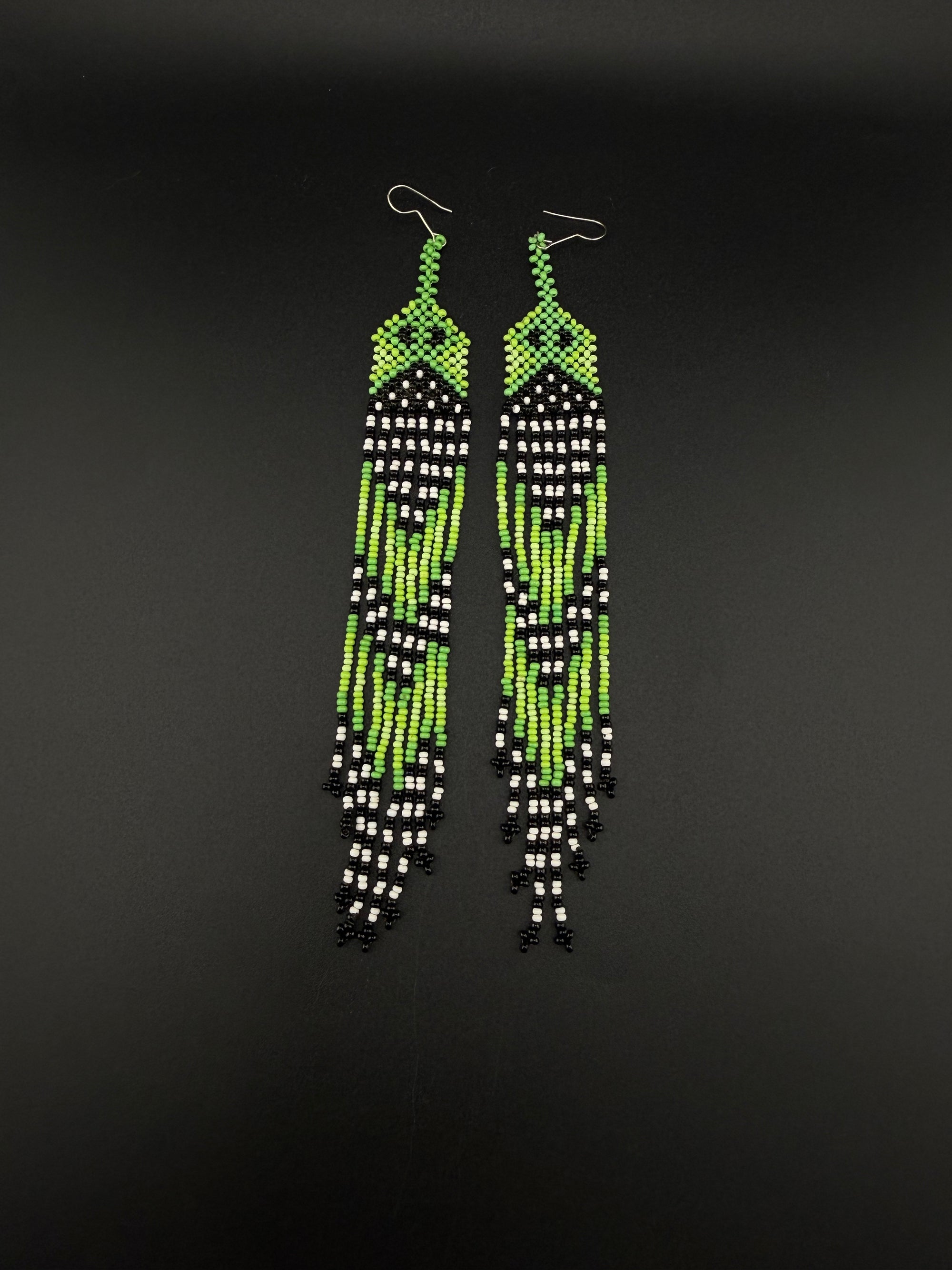 Lime Huni Kuin Beaded Fringe Earrings