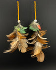 Orange Stacked Pom Huni Kuin Feather Earring