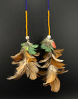 Orange Stacked Pom Huni Kuin Feather Earring
