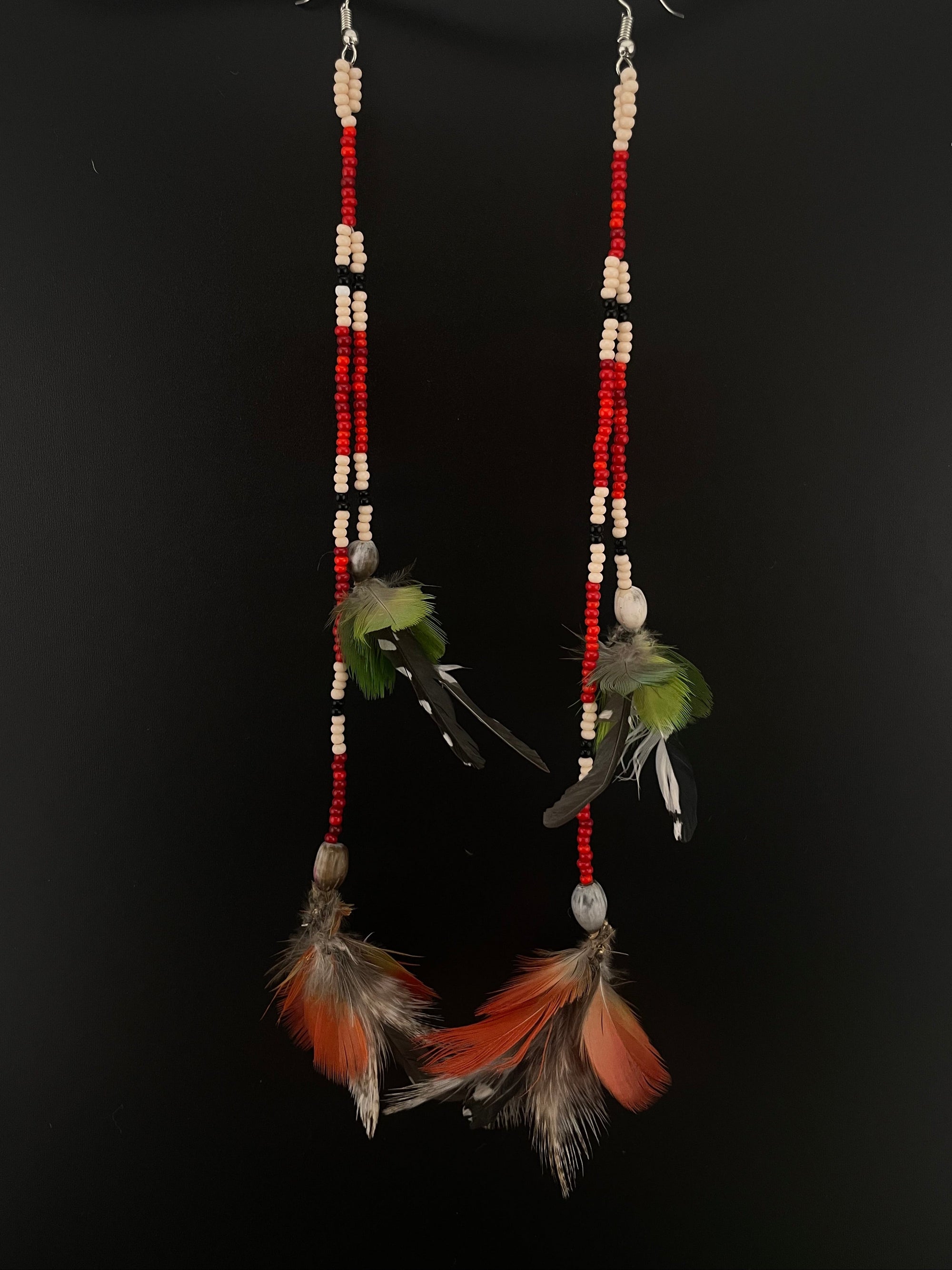 Red Huni Kuin Duet Feather Earrings