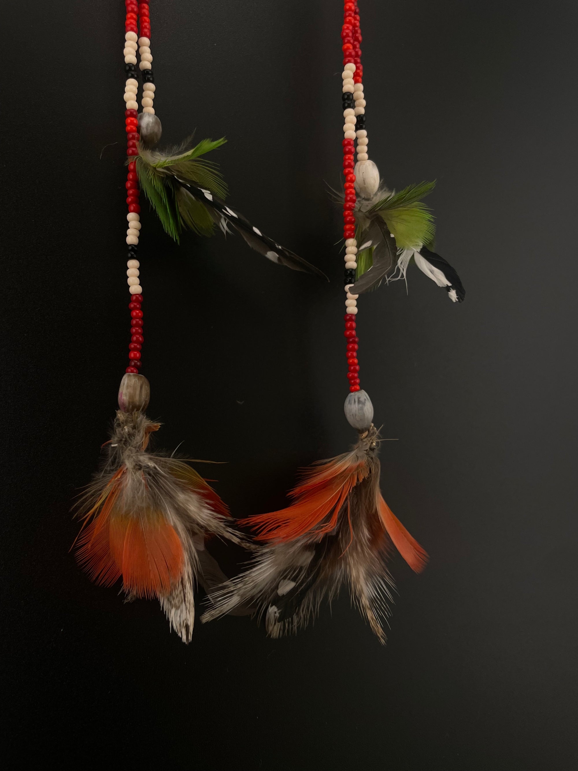 Red Huni Kuin Duet Feather Earrings