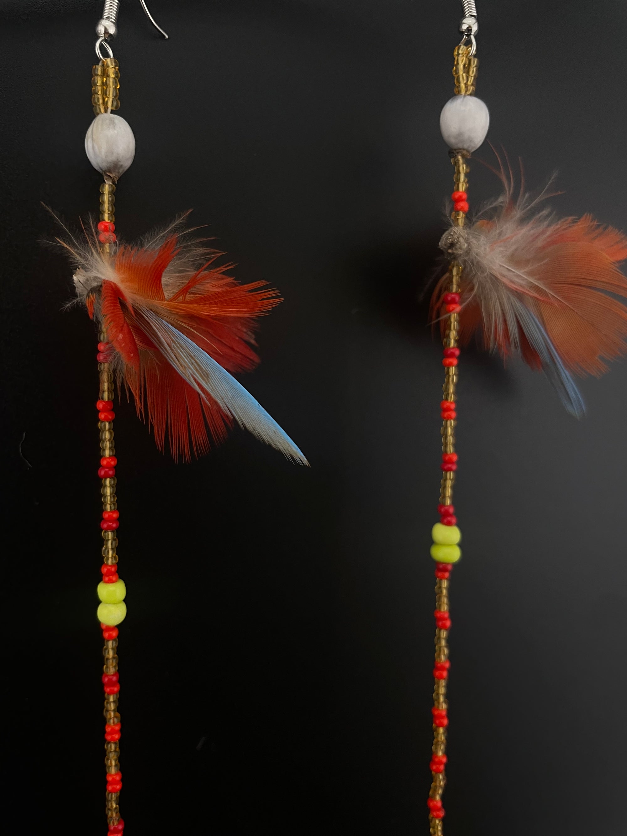 Red &amp; Gold Huni Kuin Feather Earring