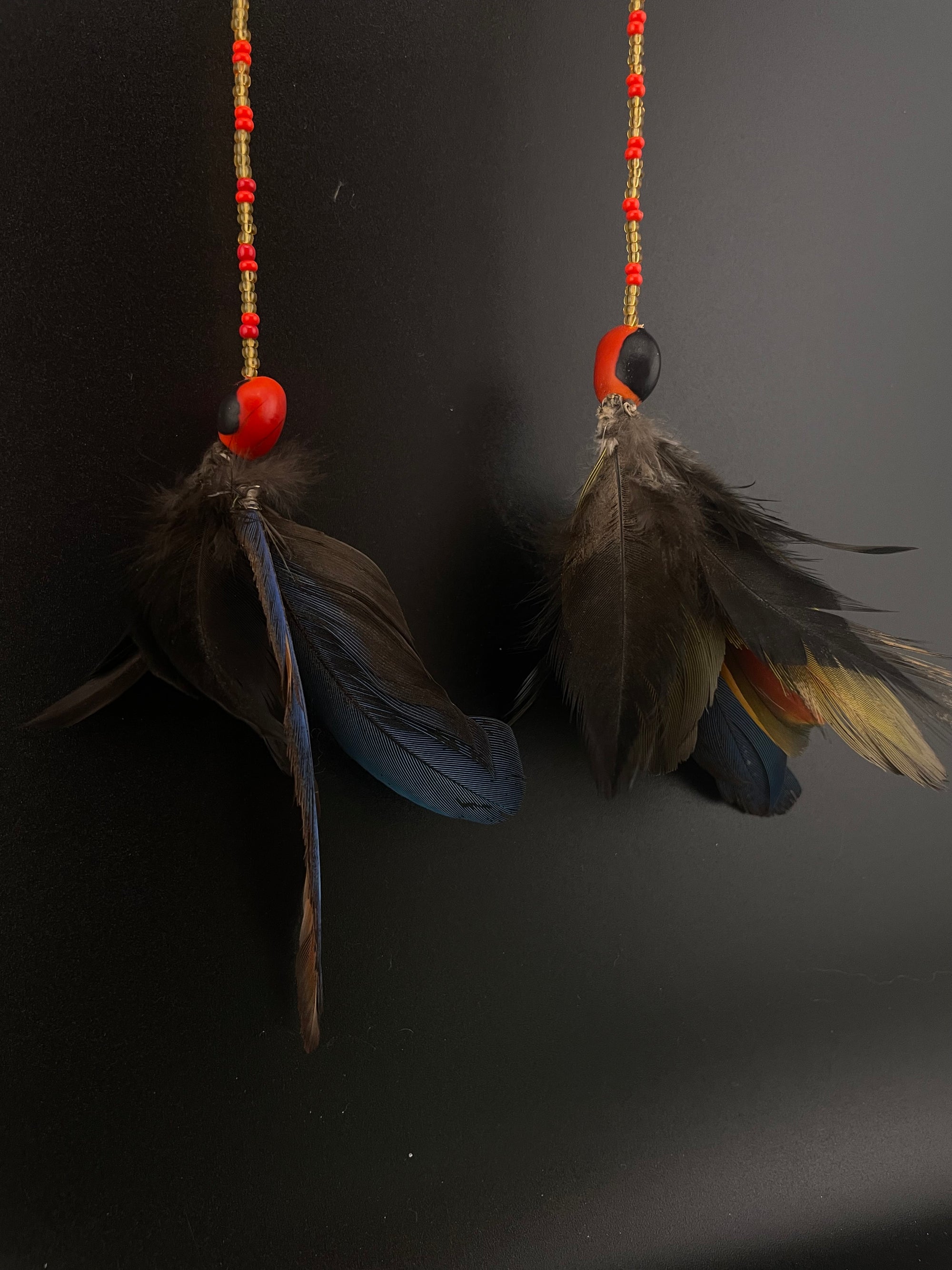 Red &amp; Gold Huni Kuin Feather Earring