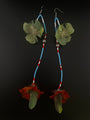 Blue & Red Double Pom Huni Kuin Feather Earring