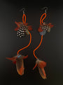 Orange Double Pom Huni Kuin Feather Earring