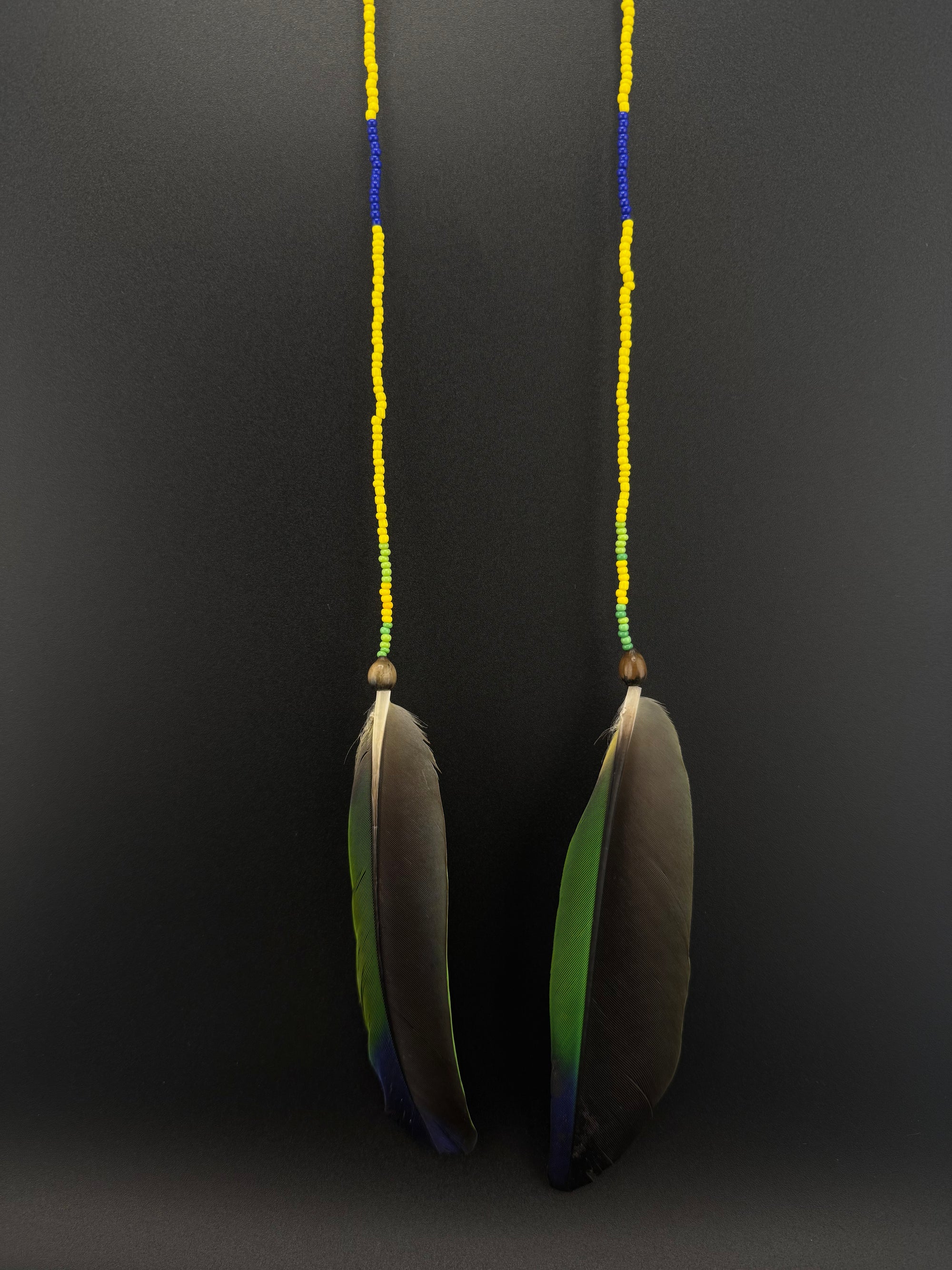 Green &amp; Yellow Solo Feather Huni Kuin Earrings