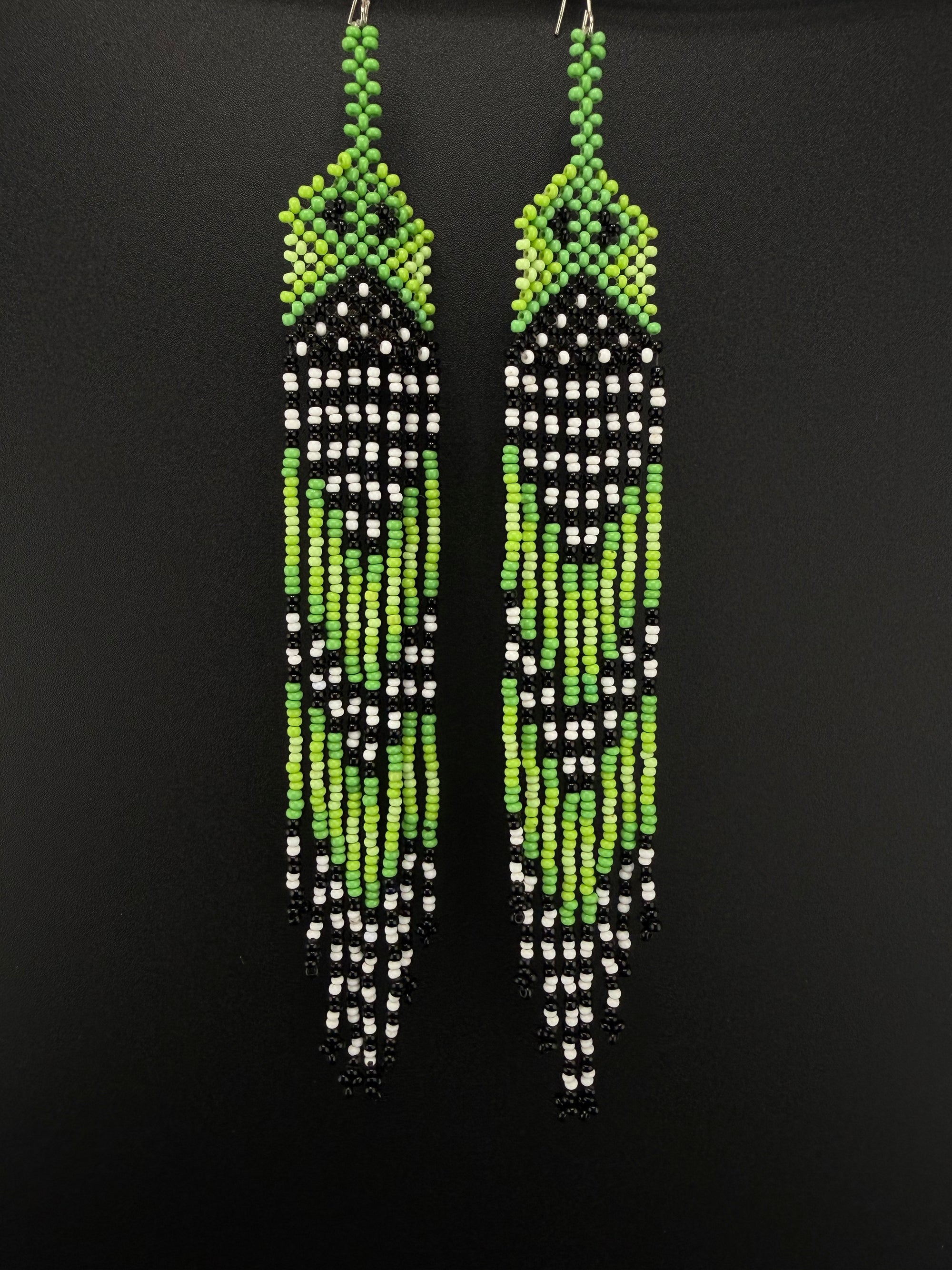 Lime Huni Kuin Beaded Fringe Earrings