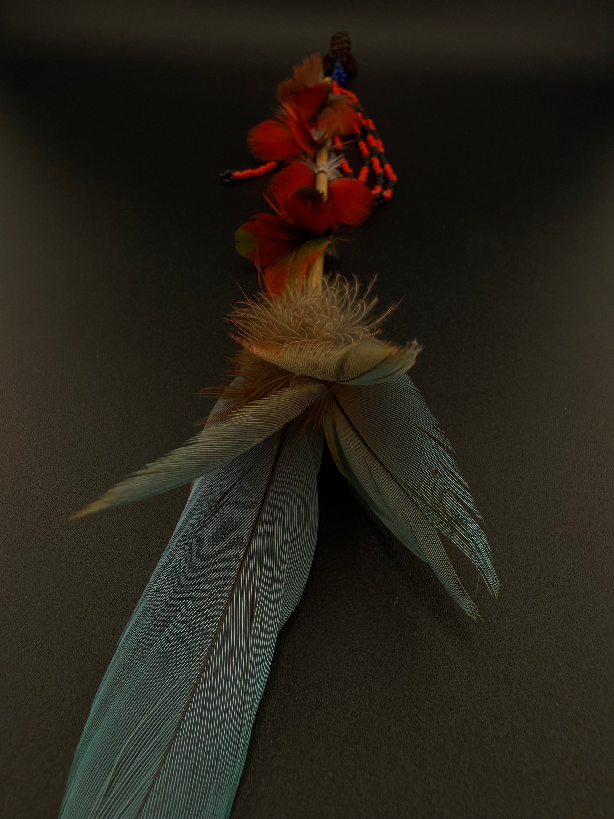 Red and Blue Huni Kuin Feather Hair Clip