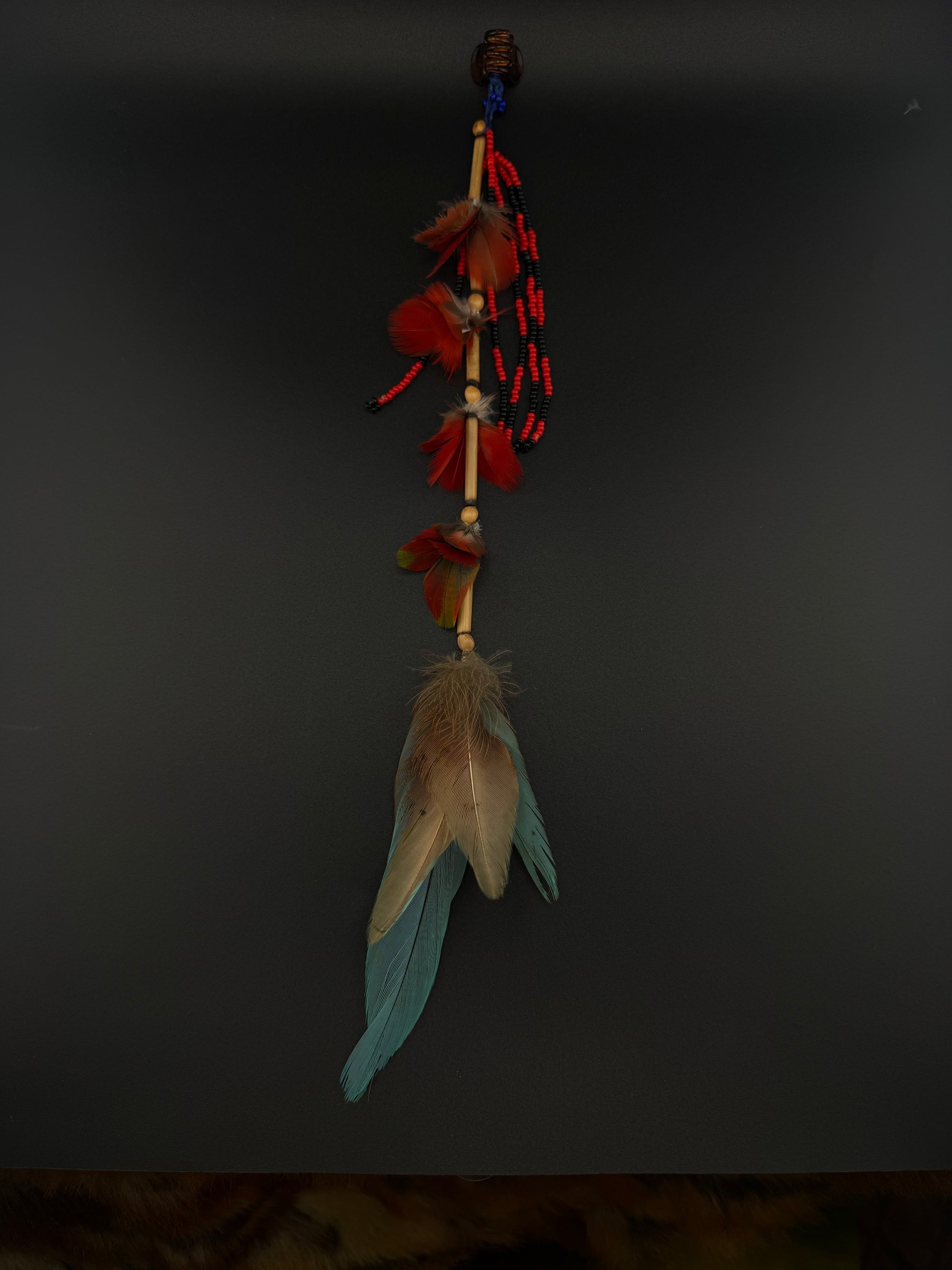 Red and Blue Huni Kuin Feather Hair Clip
