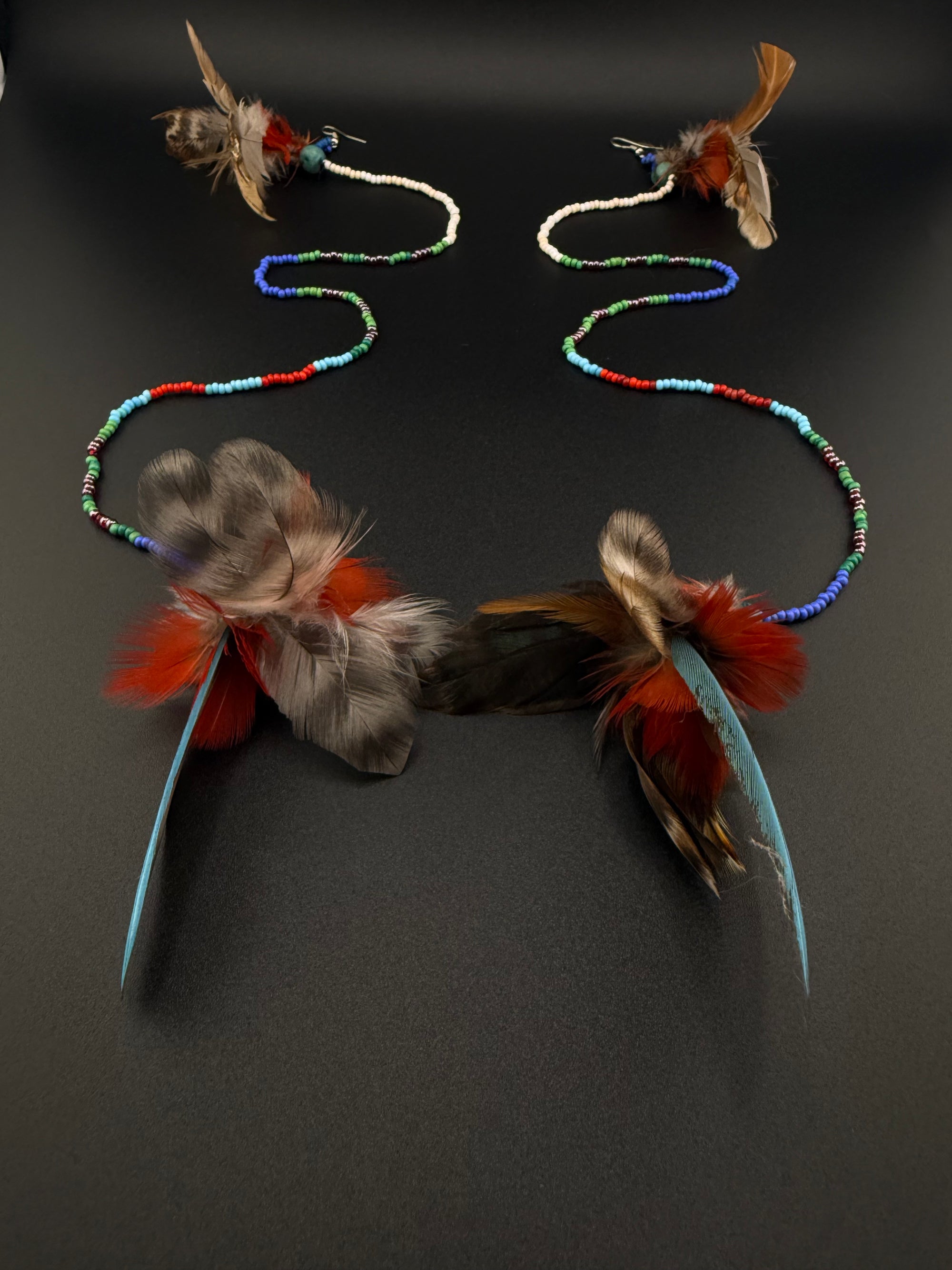 Blue Double Pom Feather Huni Kuin Earrings