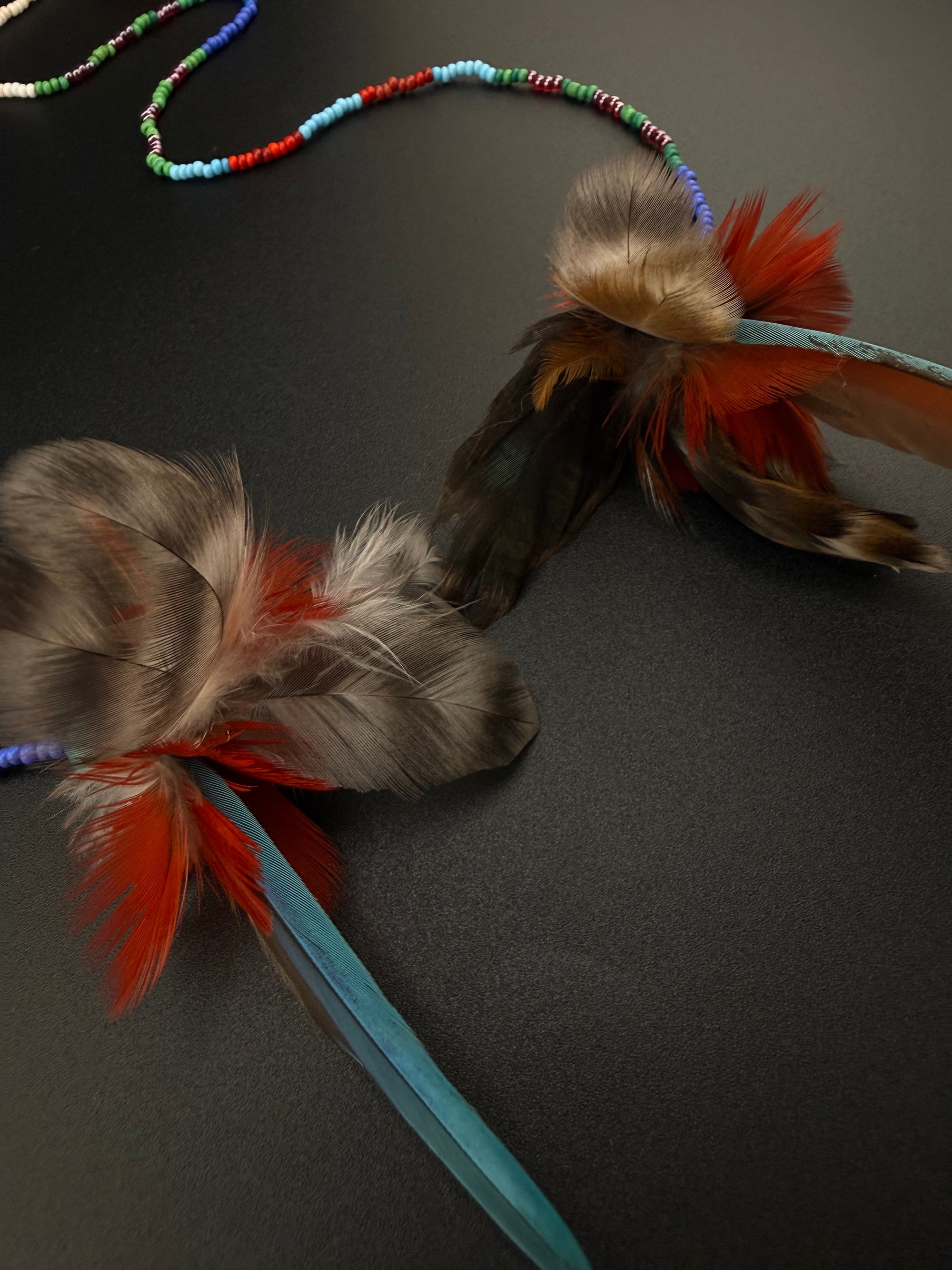 Blue Double Pom Feather Huni Kuin Earrings