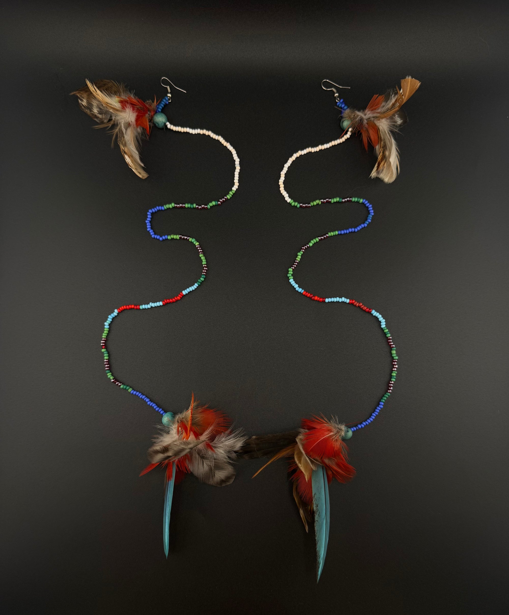 Blue Double Pom Feather Huni Kuin Earrings