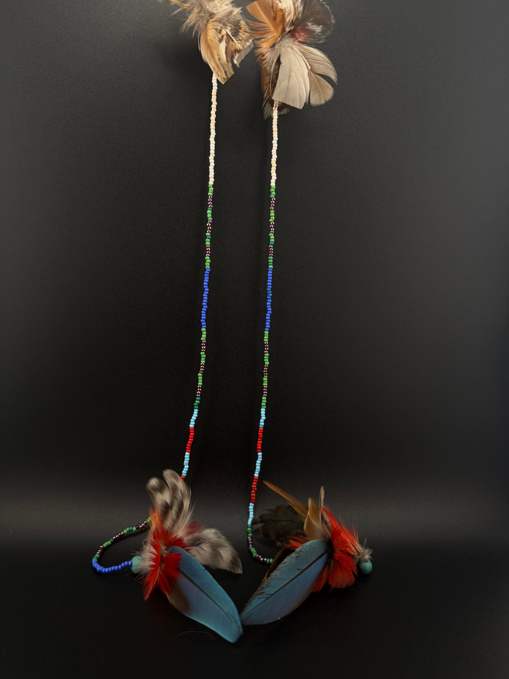 Blue Double Pom Feather Huni Kuin Earrings