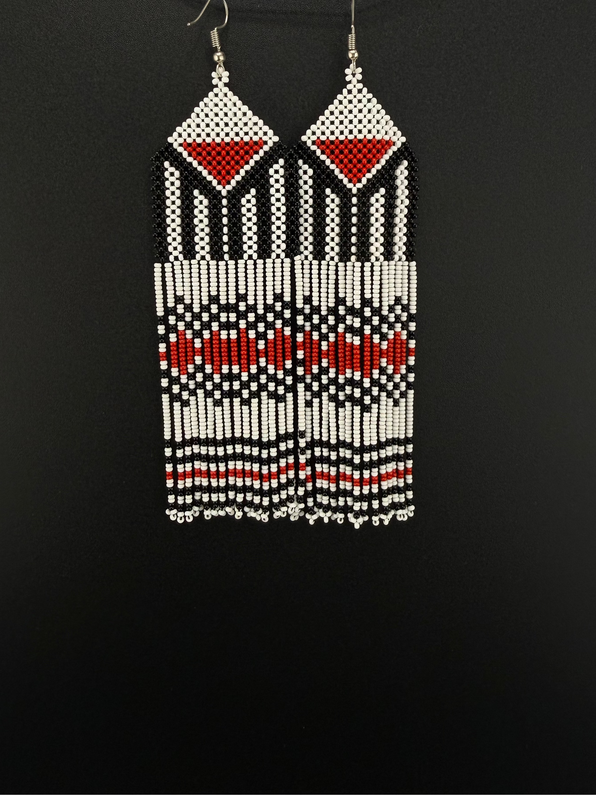 White &amp; Red Fulni-ô Shield Earring