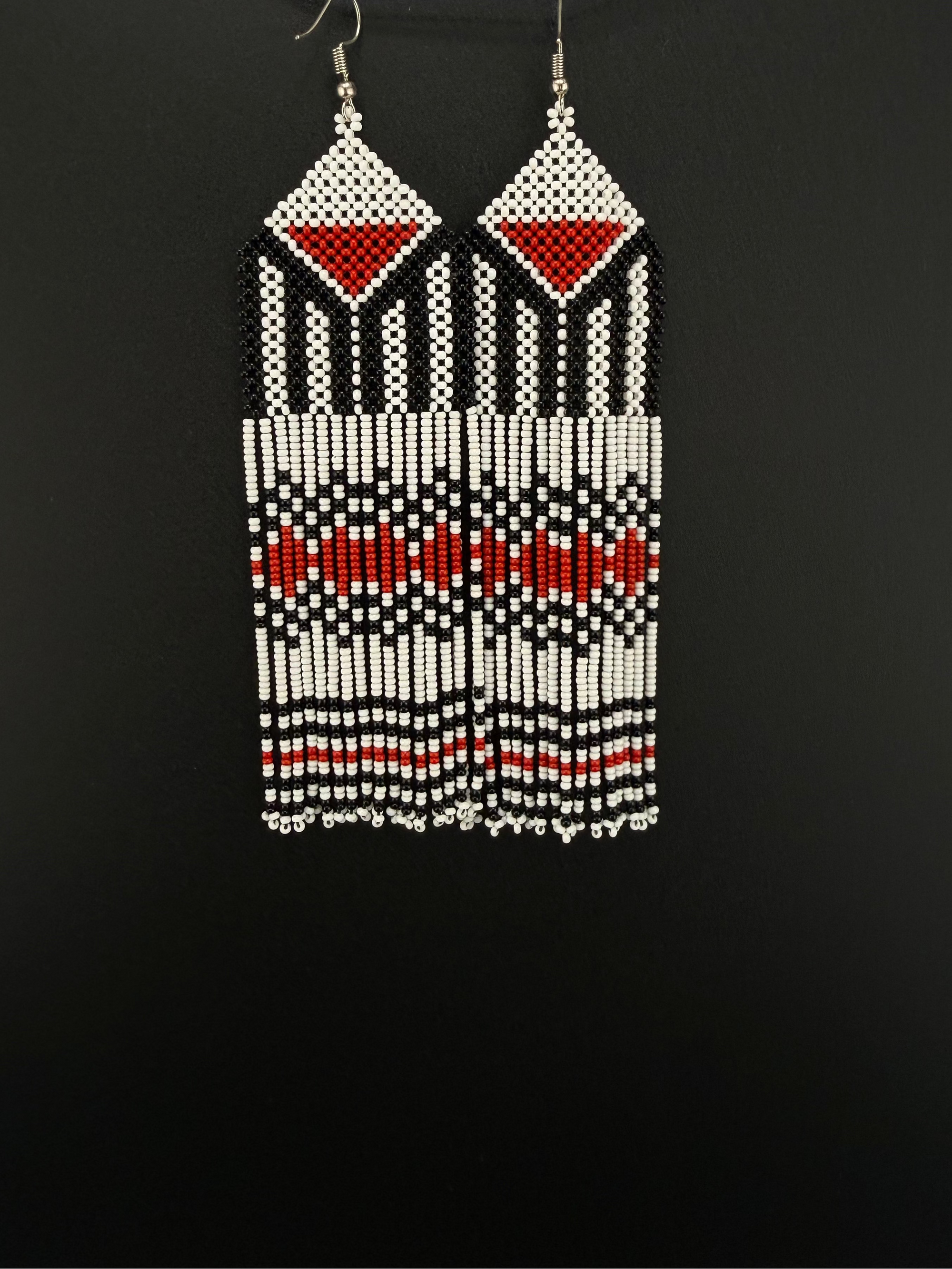 White &amp; Red Fulni-ô Shield Earring