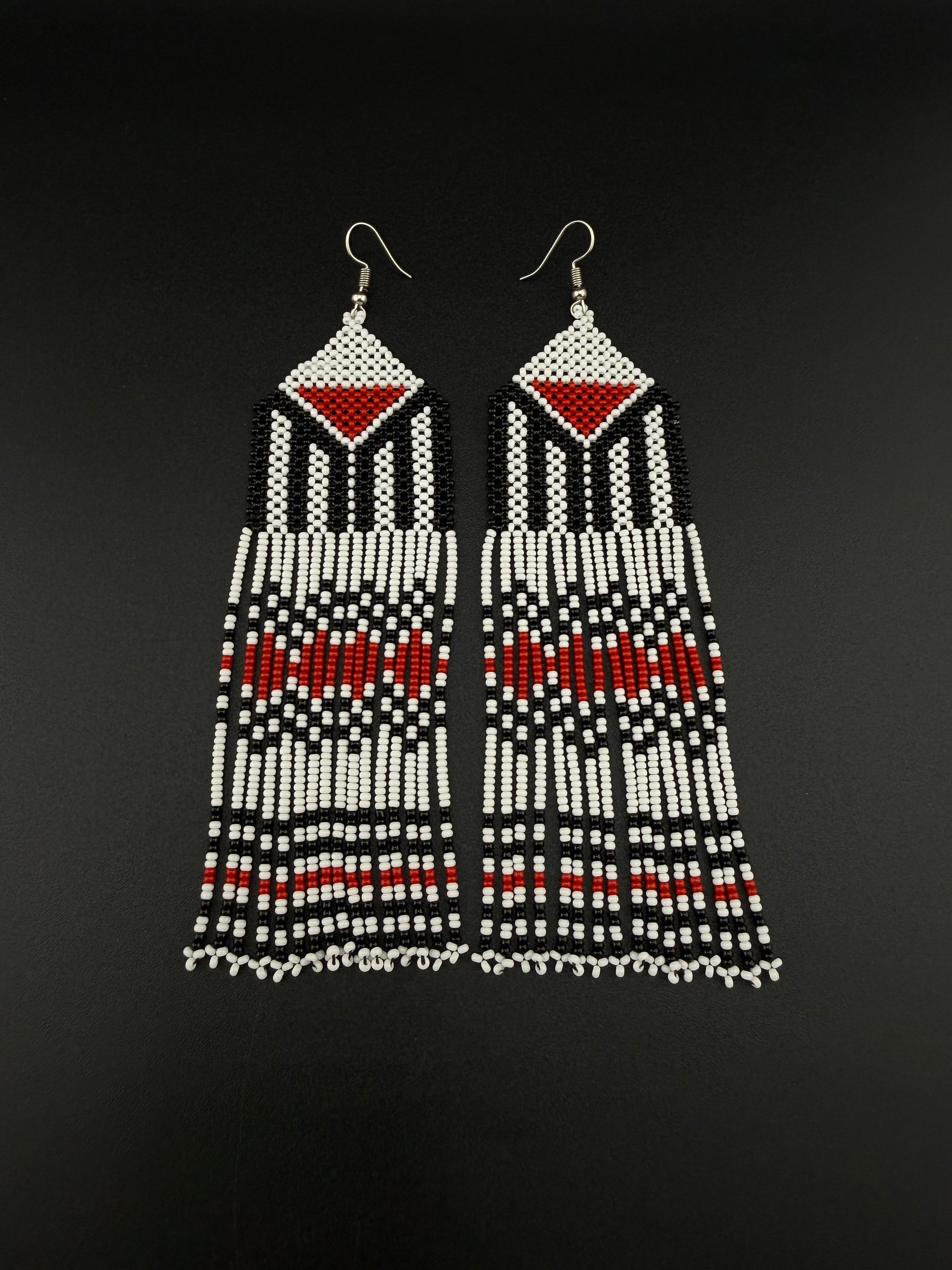 White &amp; Red Fulni-ô Shield Earring