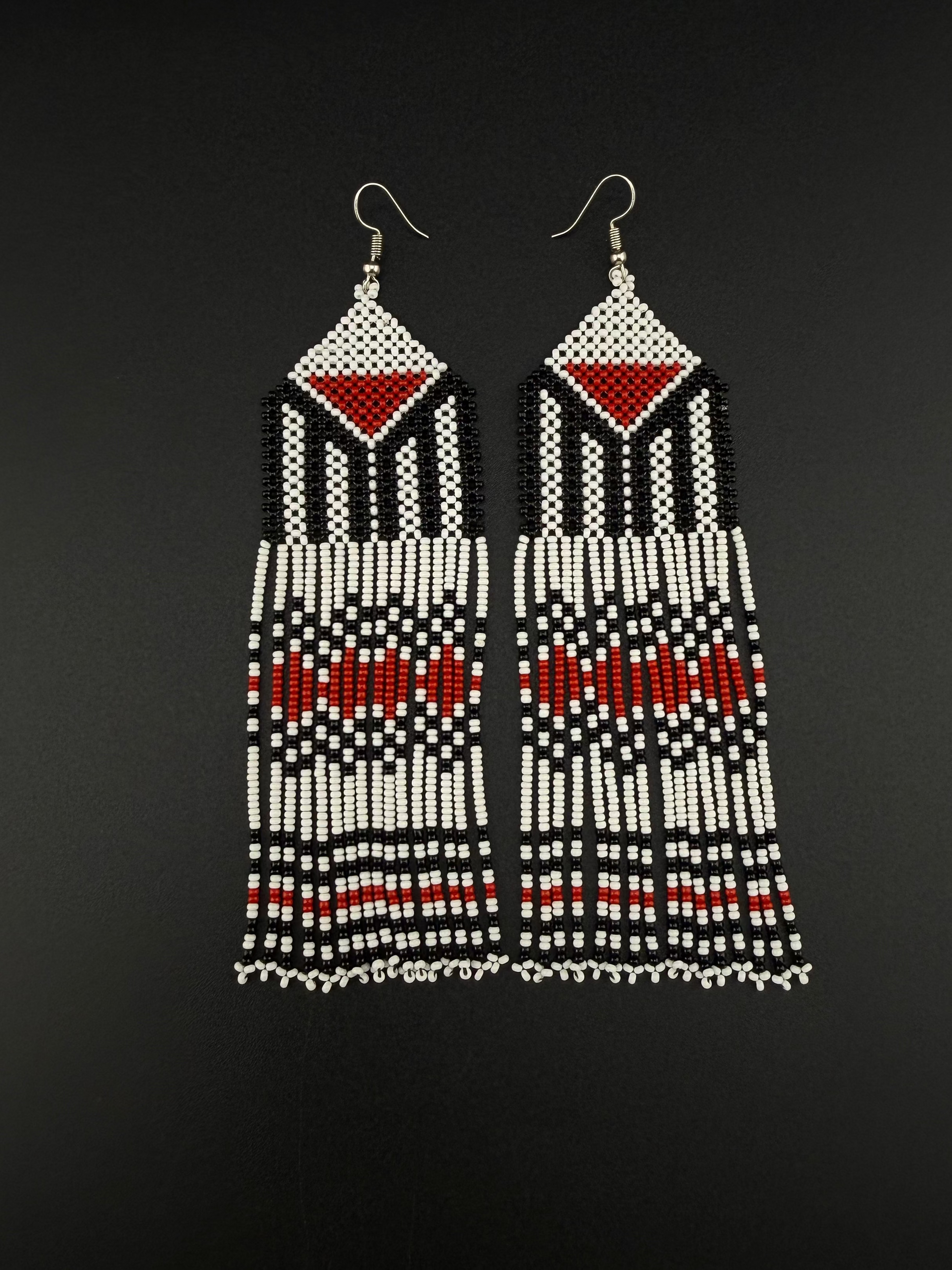 White &amp; Red Fulni-ô Shield Earring