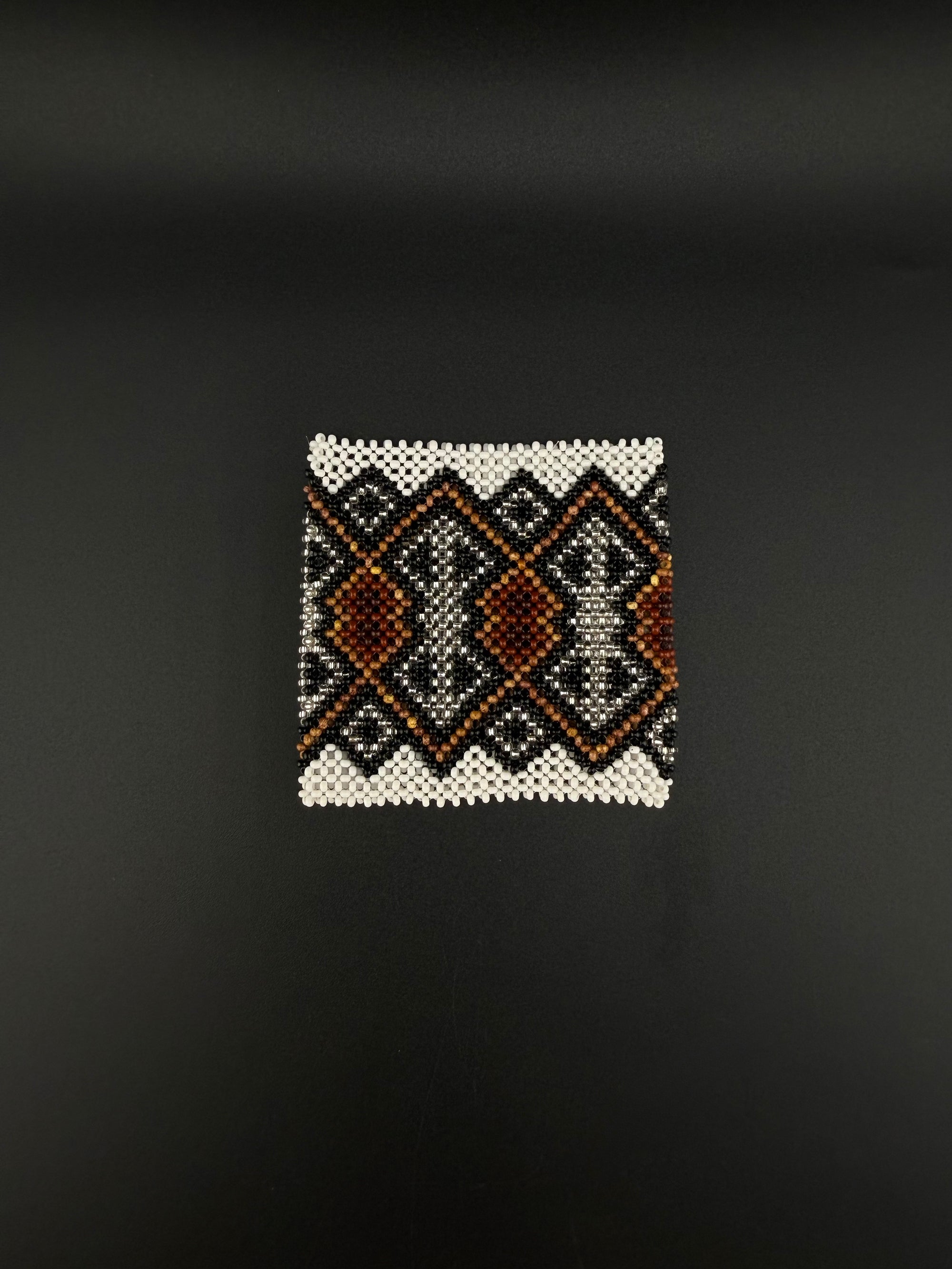 White and Brown Beaded Yawanawa Cuff