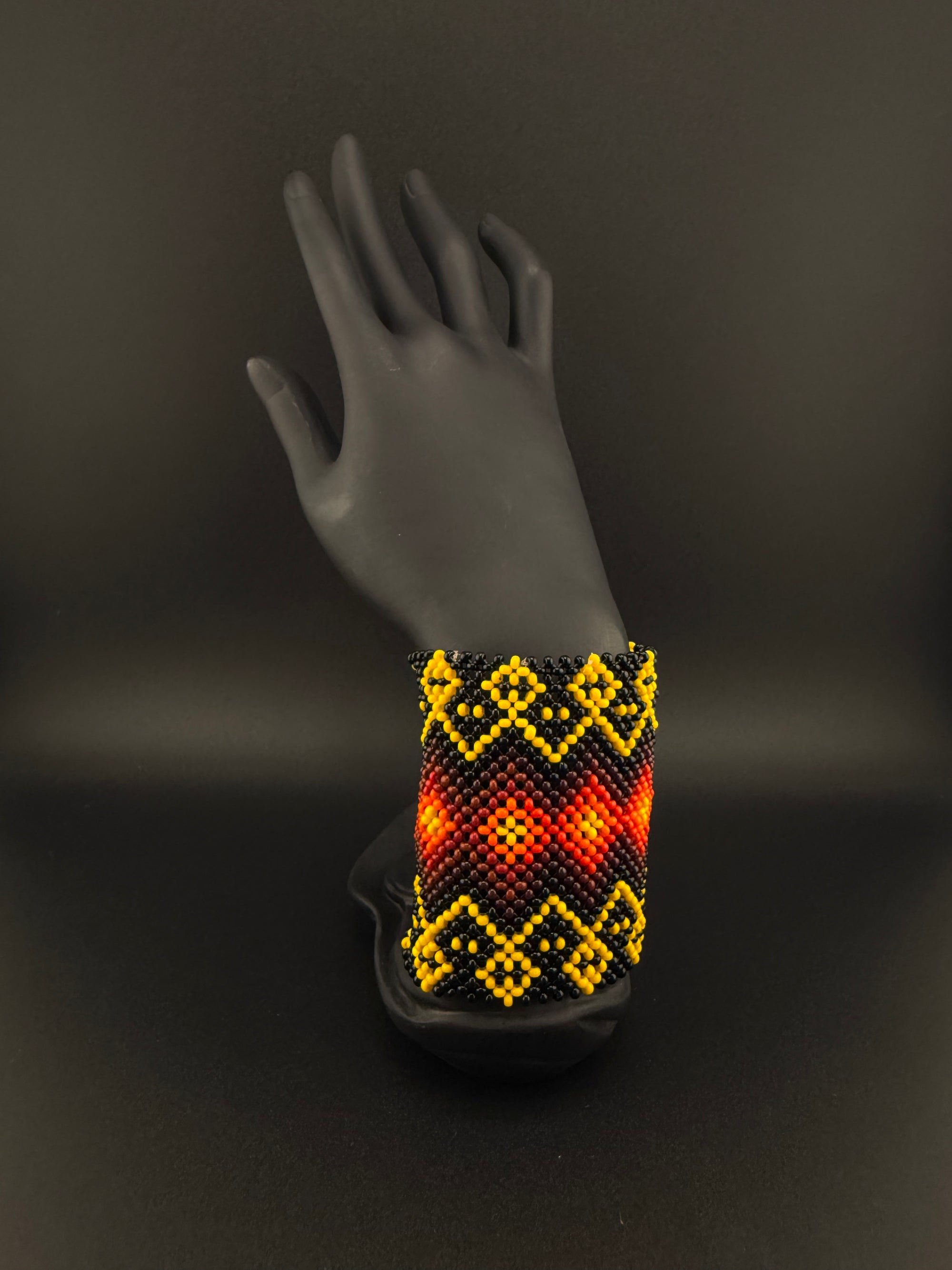 Black and Yellow Beaded Yawanawa Cuff