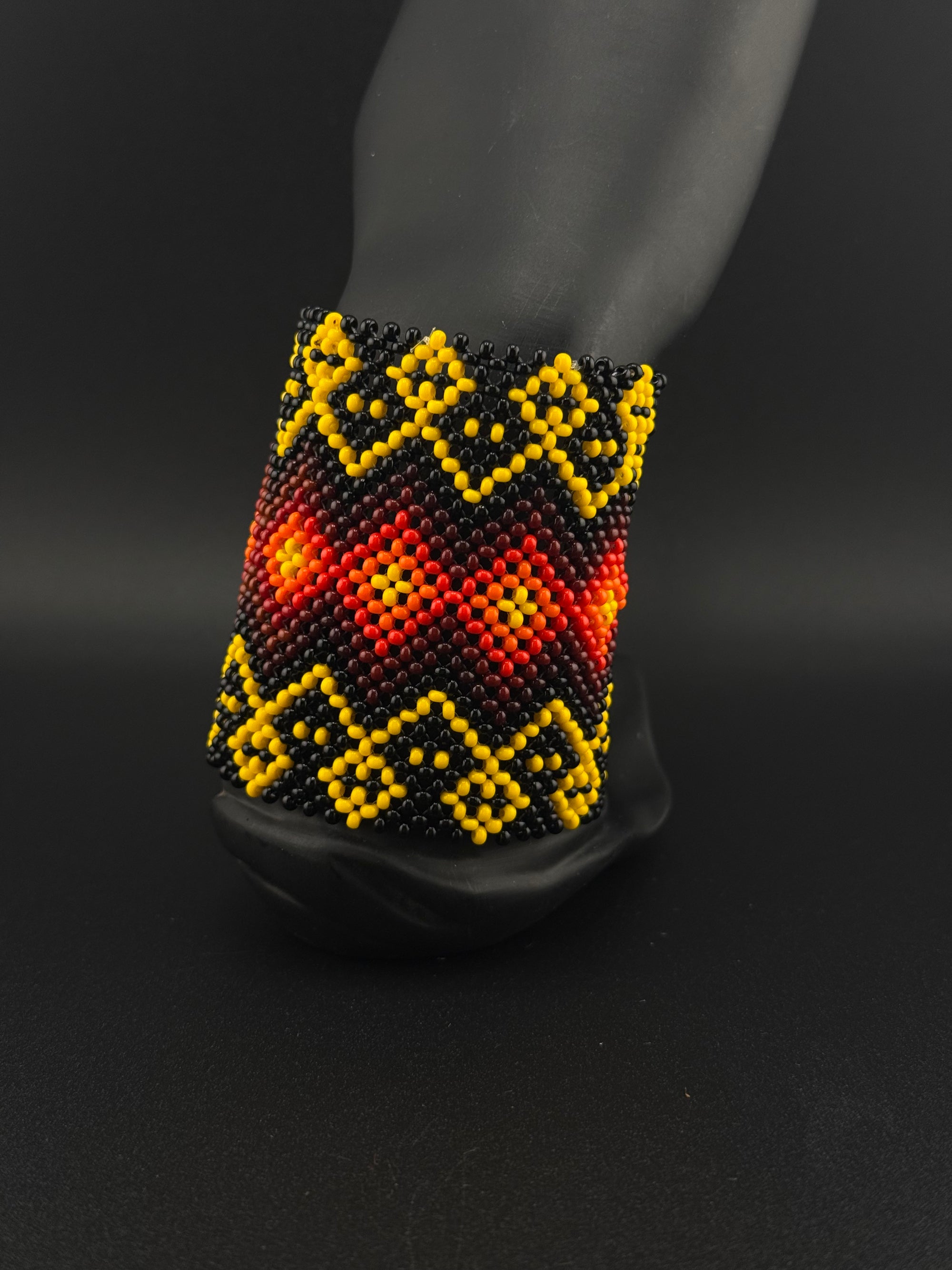 Black and Yellow Beaded Yawanawa Cuff