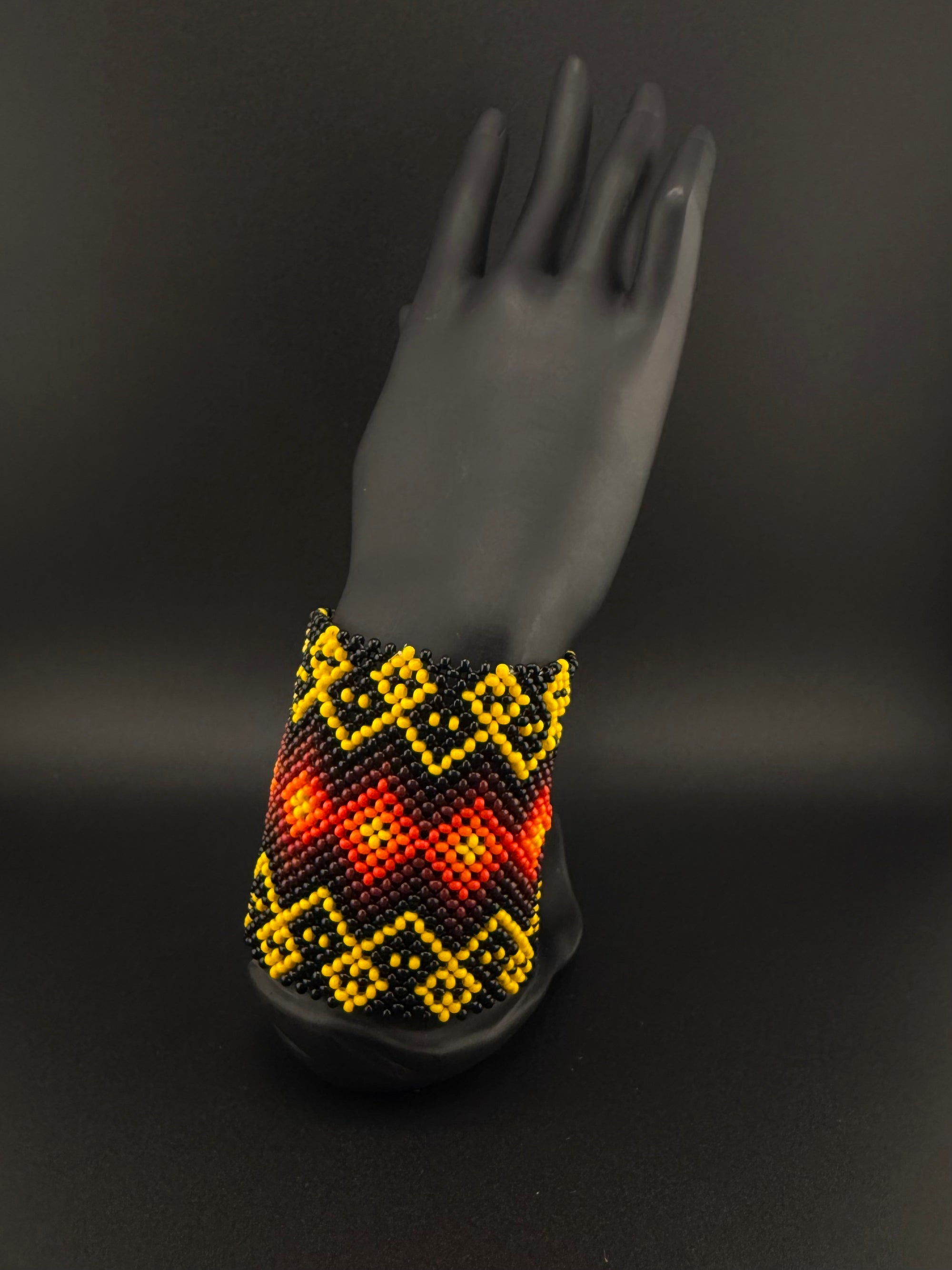 Black and Yellow Beaded Yawanawa Cuff