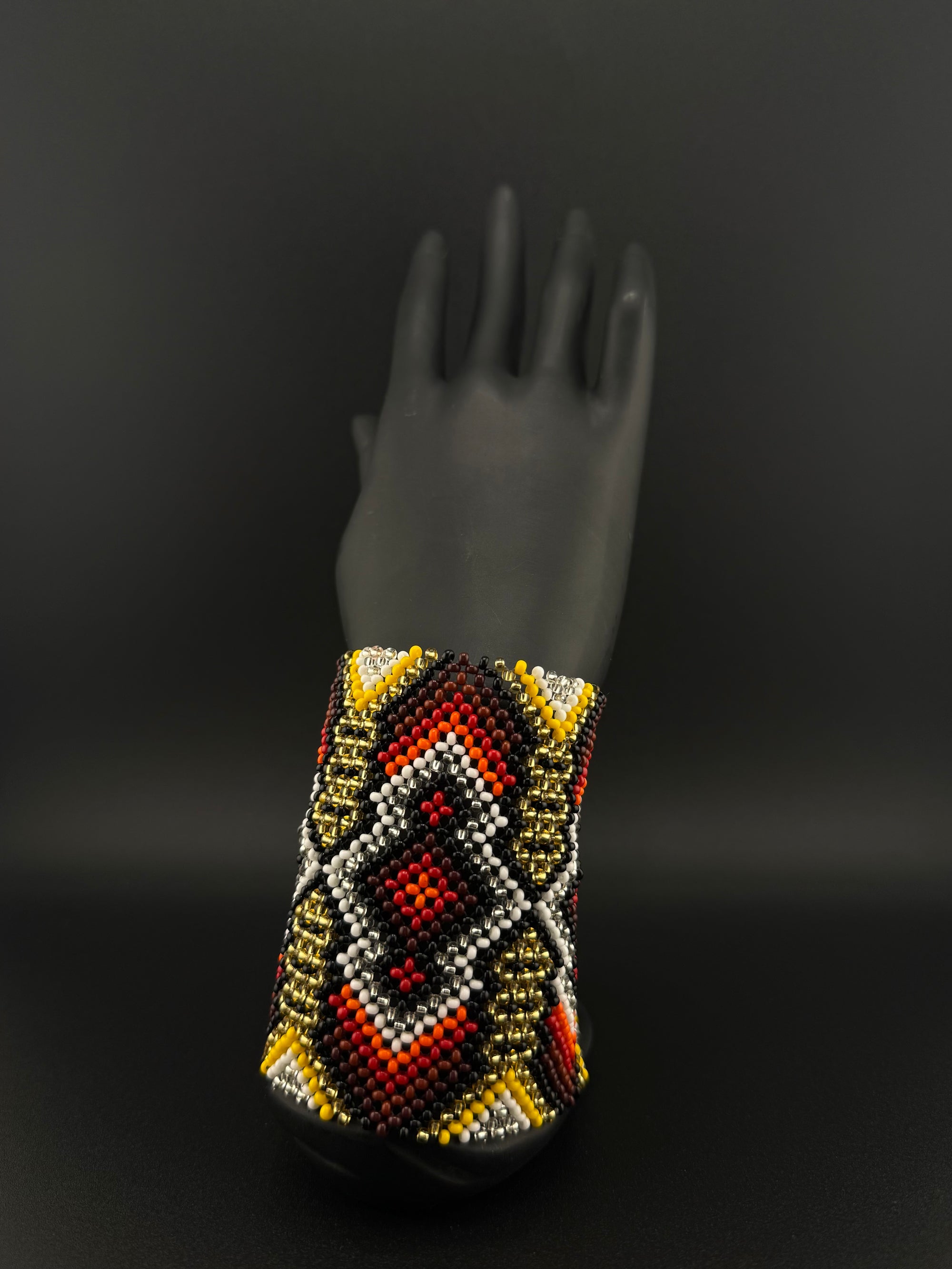 Red and Gold Beaded Yawanawa Cuff