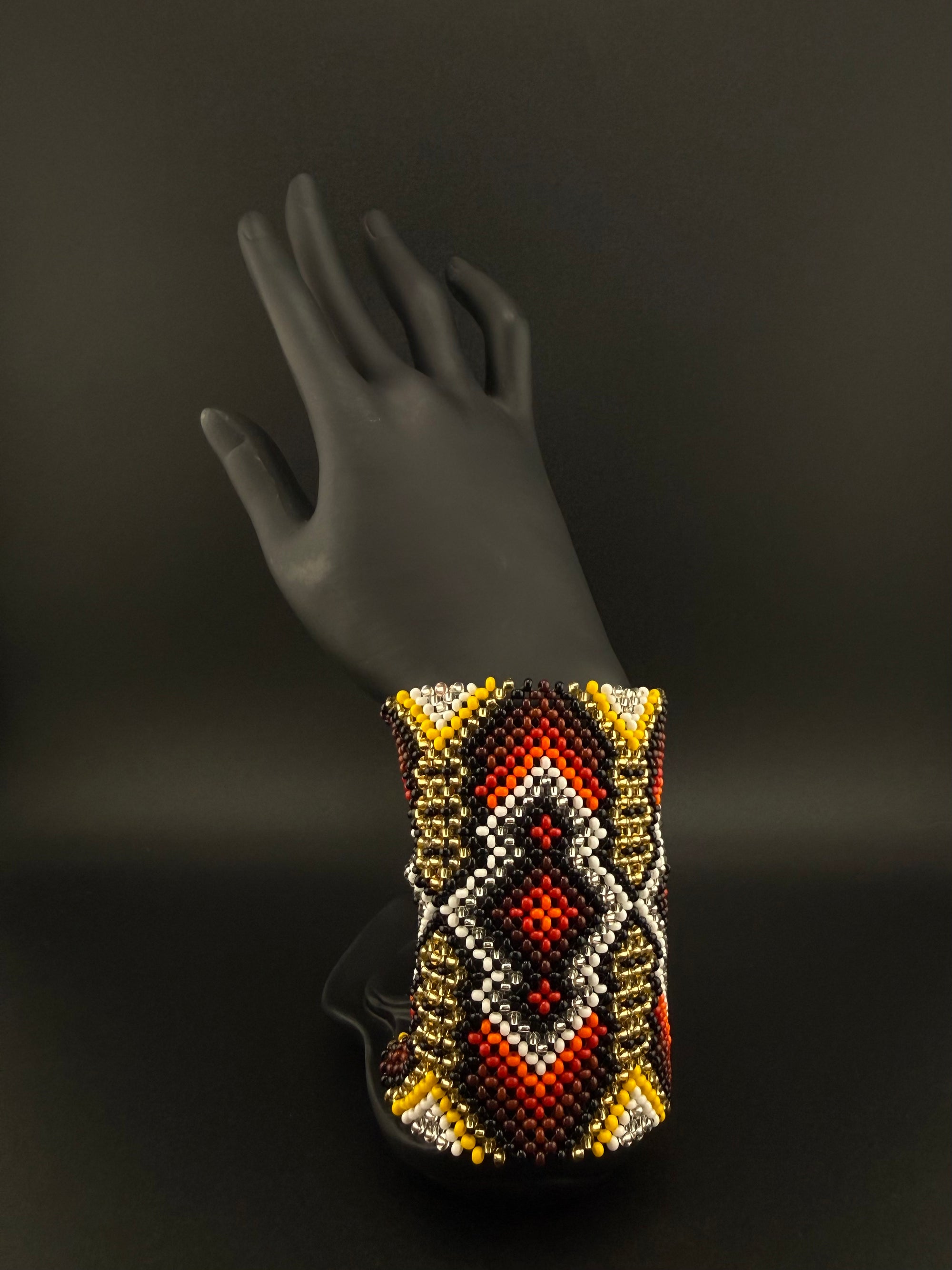 Red and Gold Beaded Yawanawa Cuff