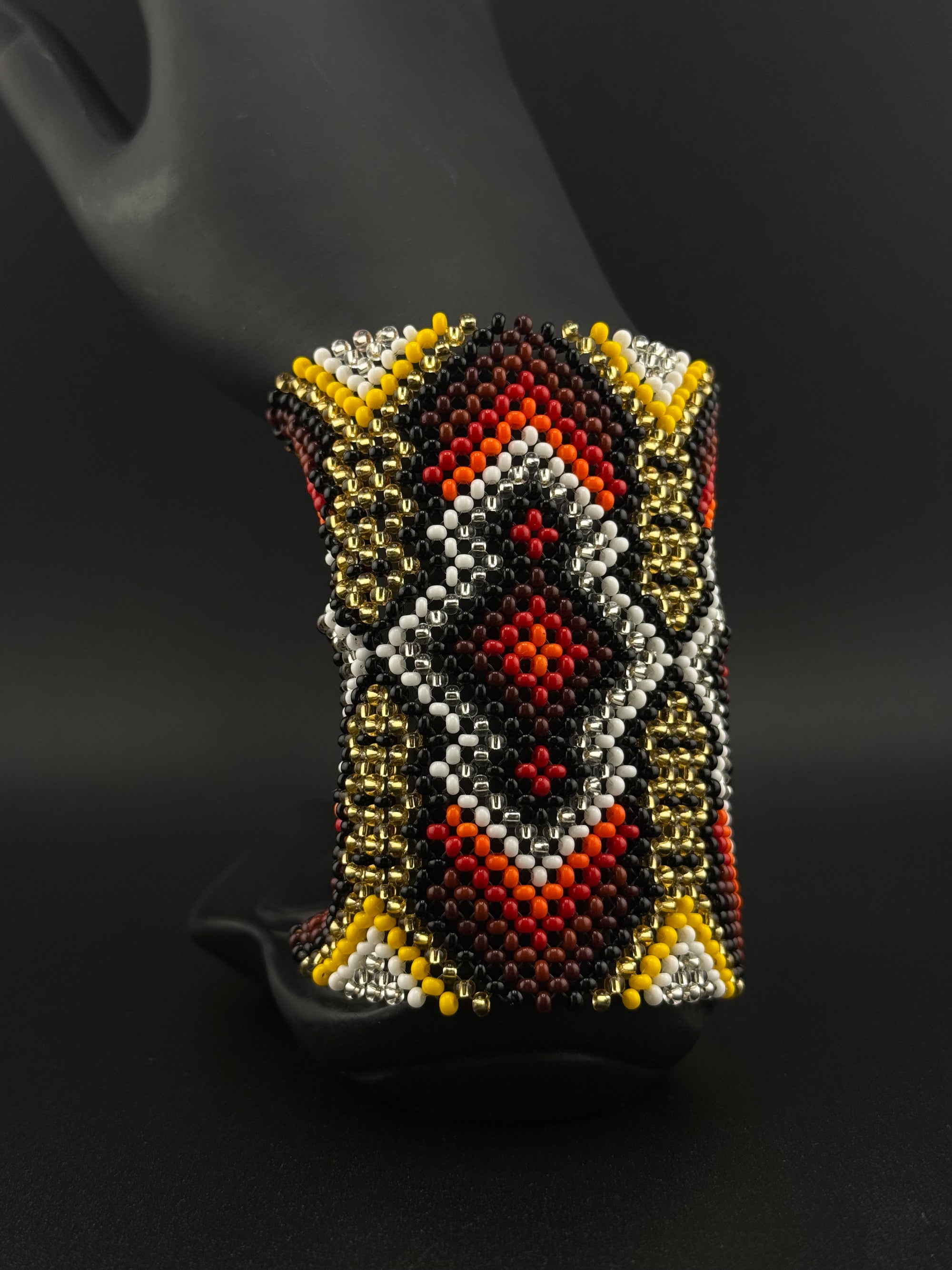 Red and Gold Beaded Yawanawa Cuff