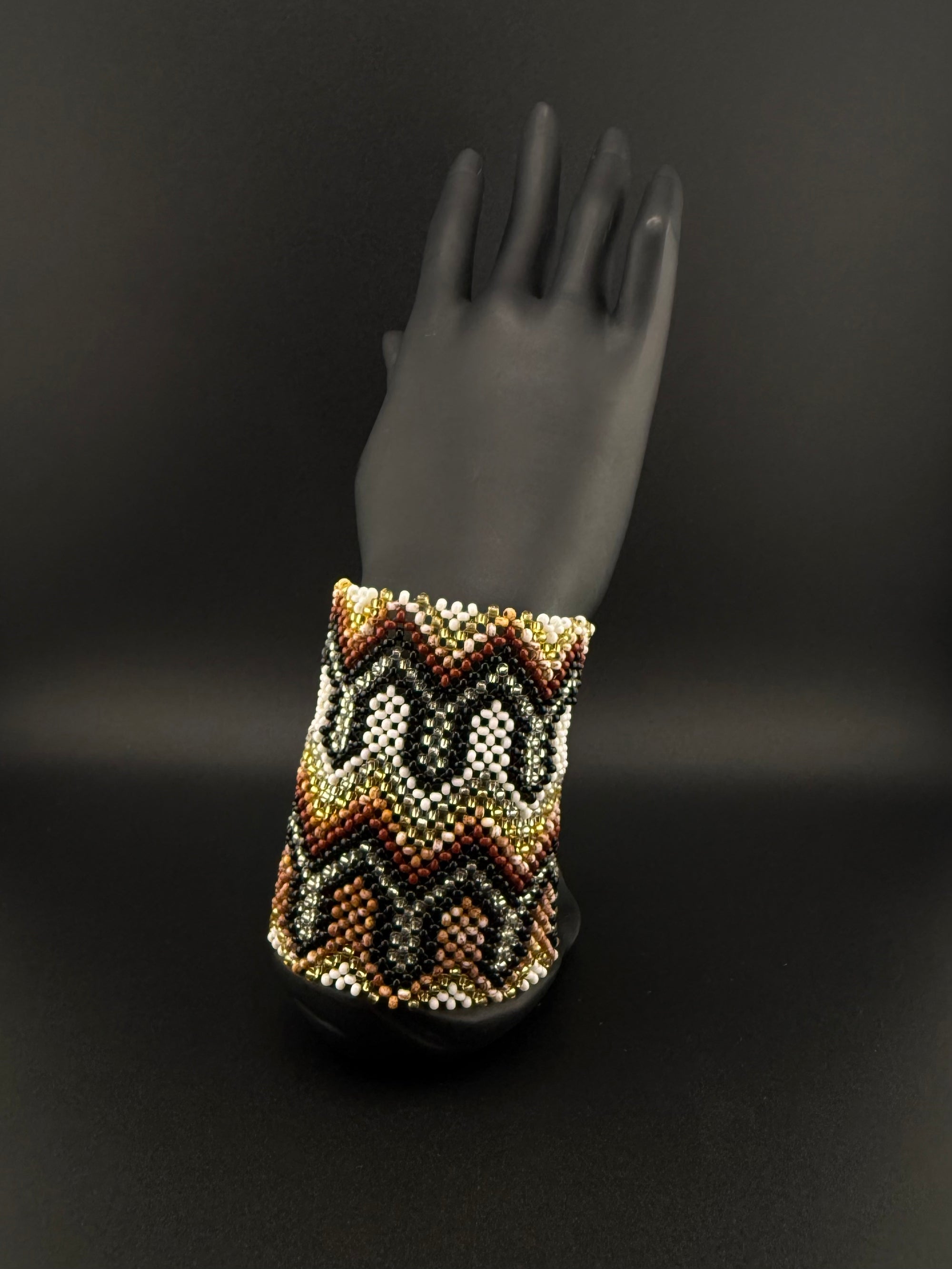 Gold and Brown Beaded Yawanawa Cuff