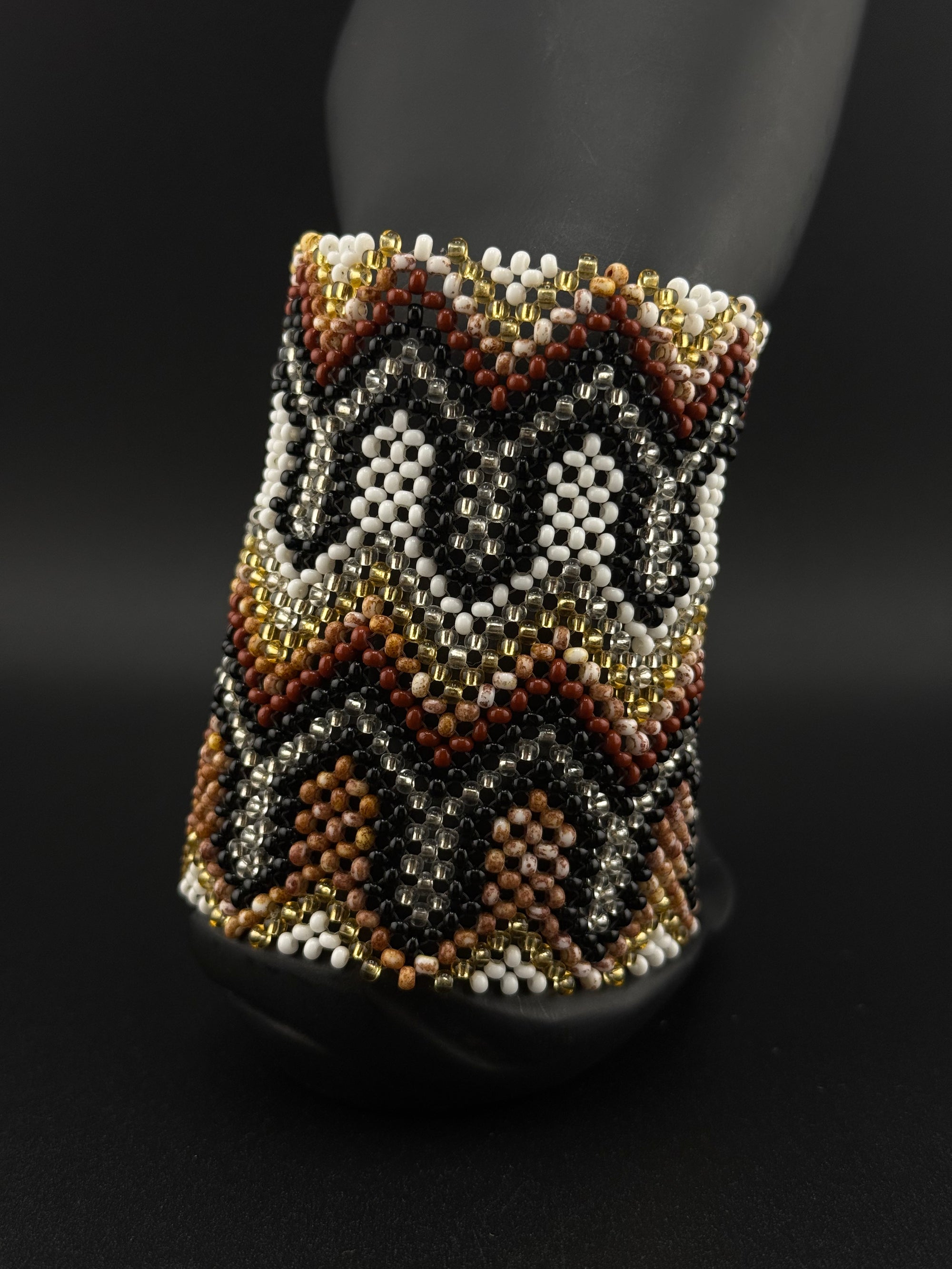 Gold and Brown Beaded Yawanawa Cuff