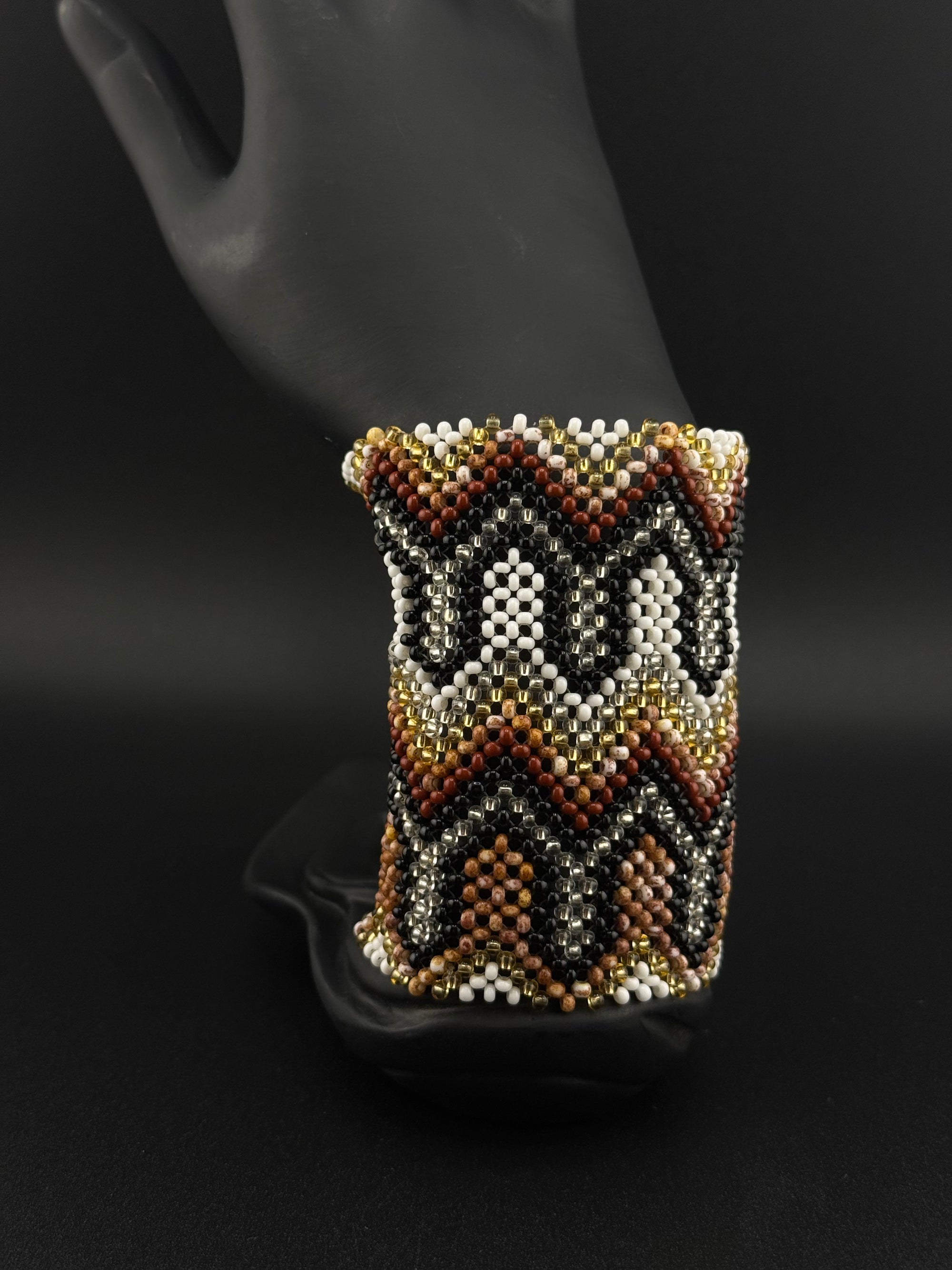 Gold and Brown Beaded Yawanawa Cuff