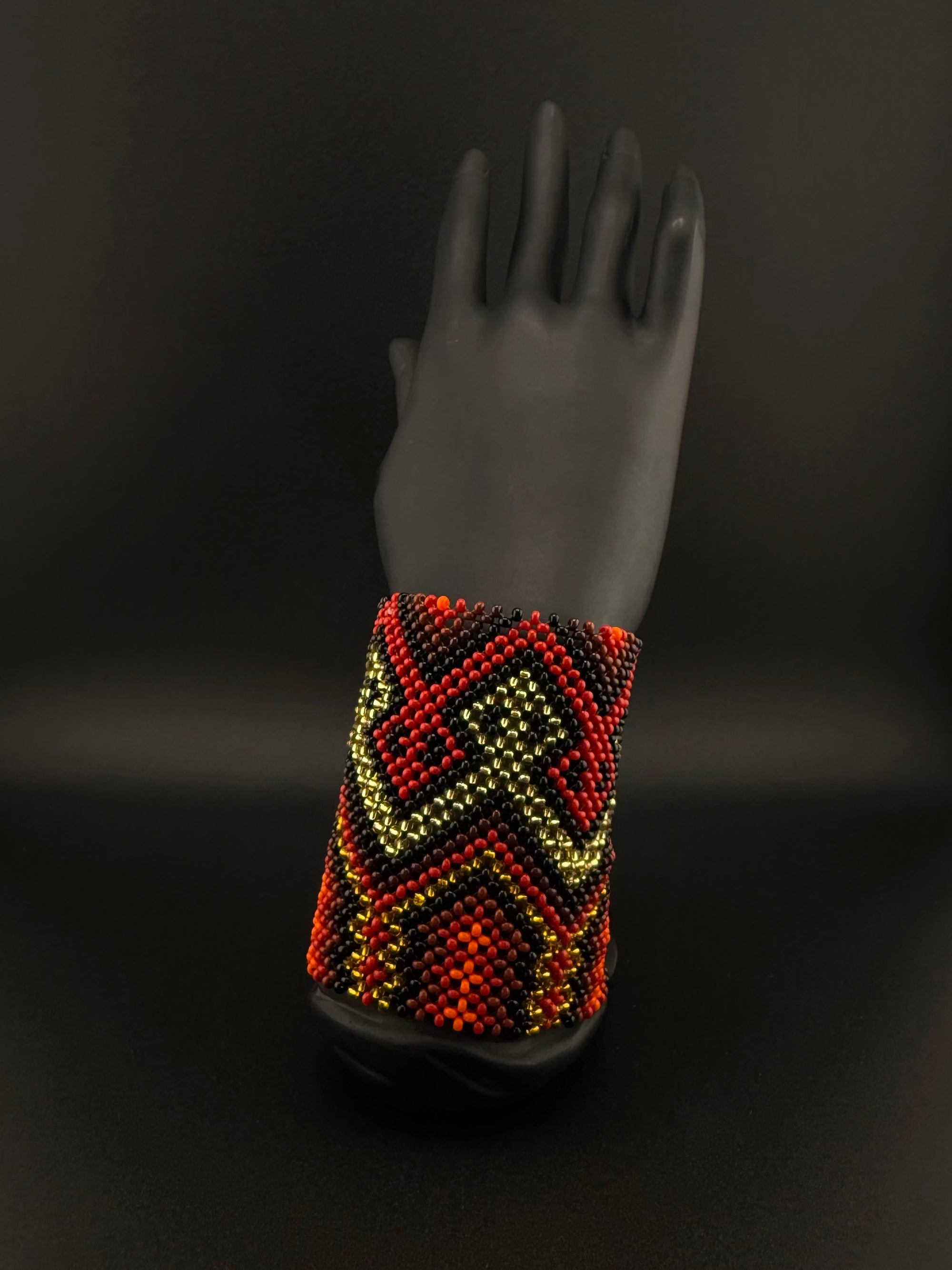 Red Beaded Yawanawa Cuff