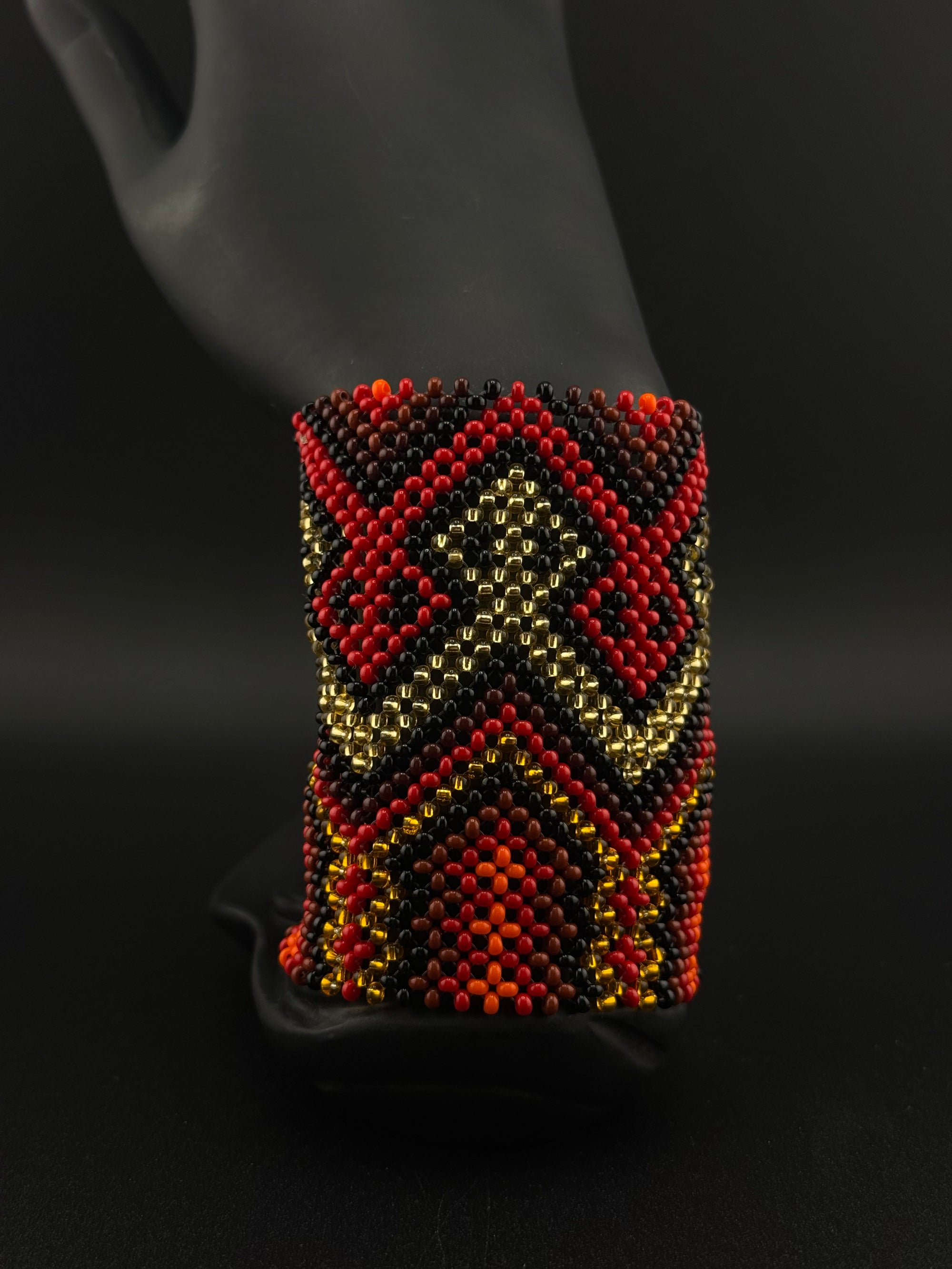 Red Beaded Yawanawa Cuff