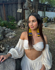 Yellow Huni Kuin Beaded Fringe Earrings