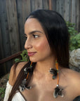 Orange Double Pom Huni Kuin Feather Earring