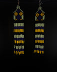 Blue & Yellow Huni Kuin Beaded Fringe Earrings