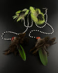 Black & White Blue Double Pom Huni Kuin Feather Earring