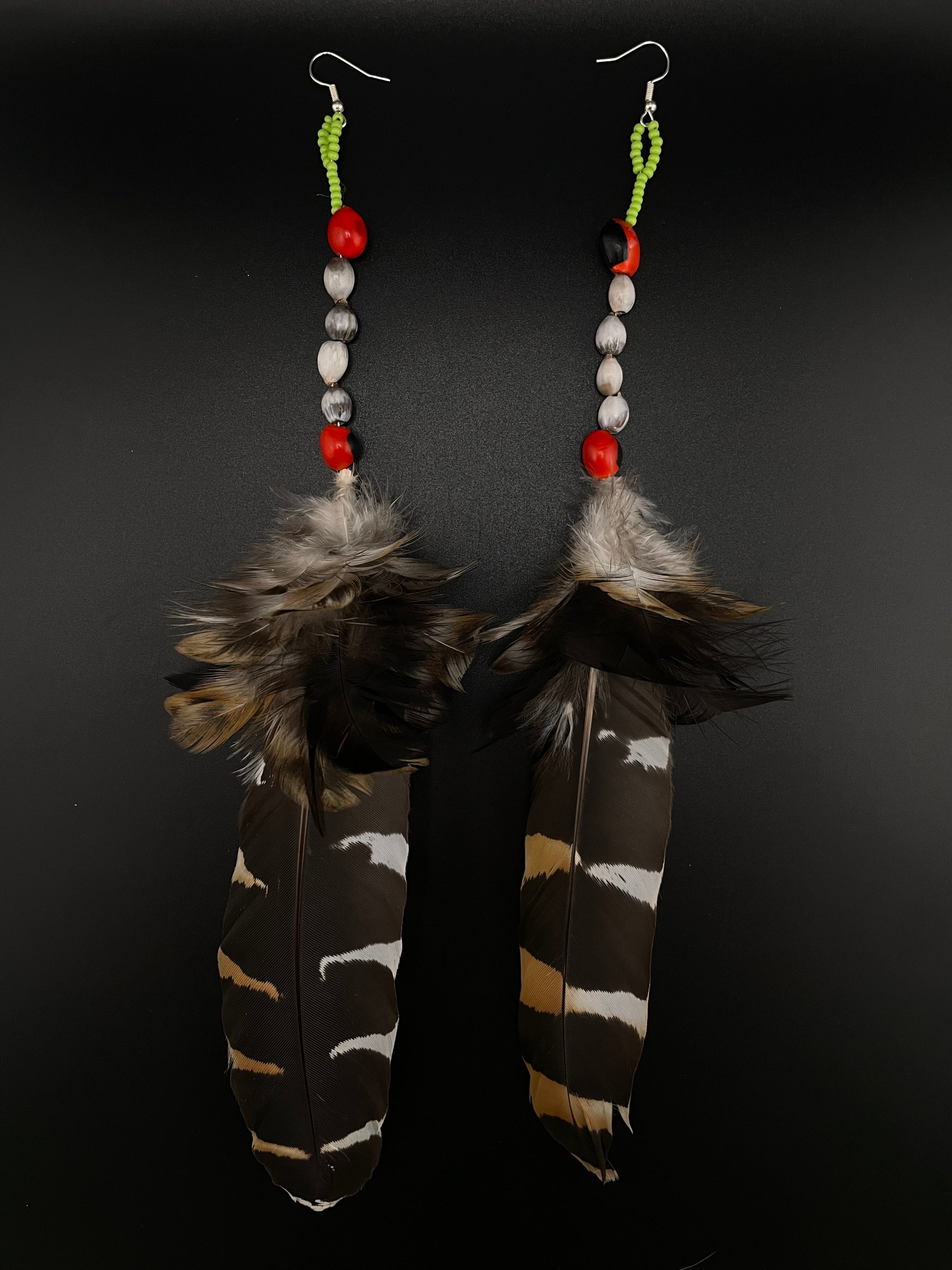 Neutral Epic Pom Feather Earrings