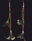 Orange Double Pom Huni Kuin Feather Earring