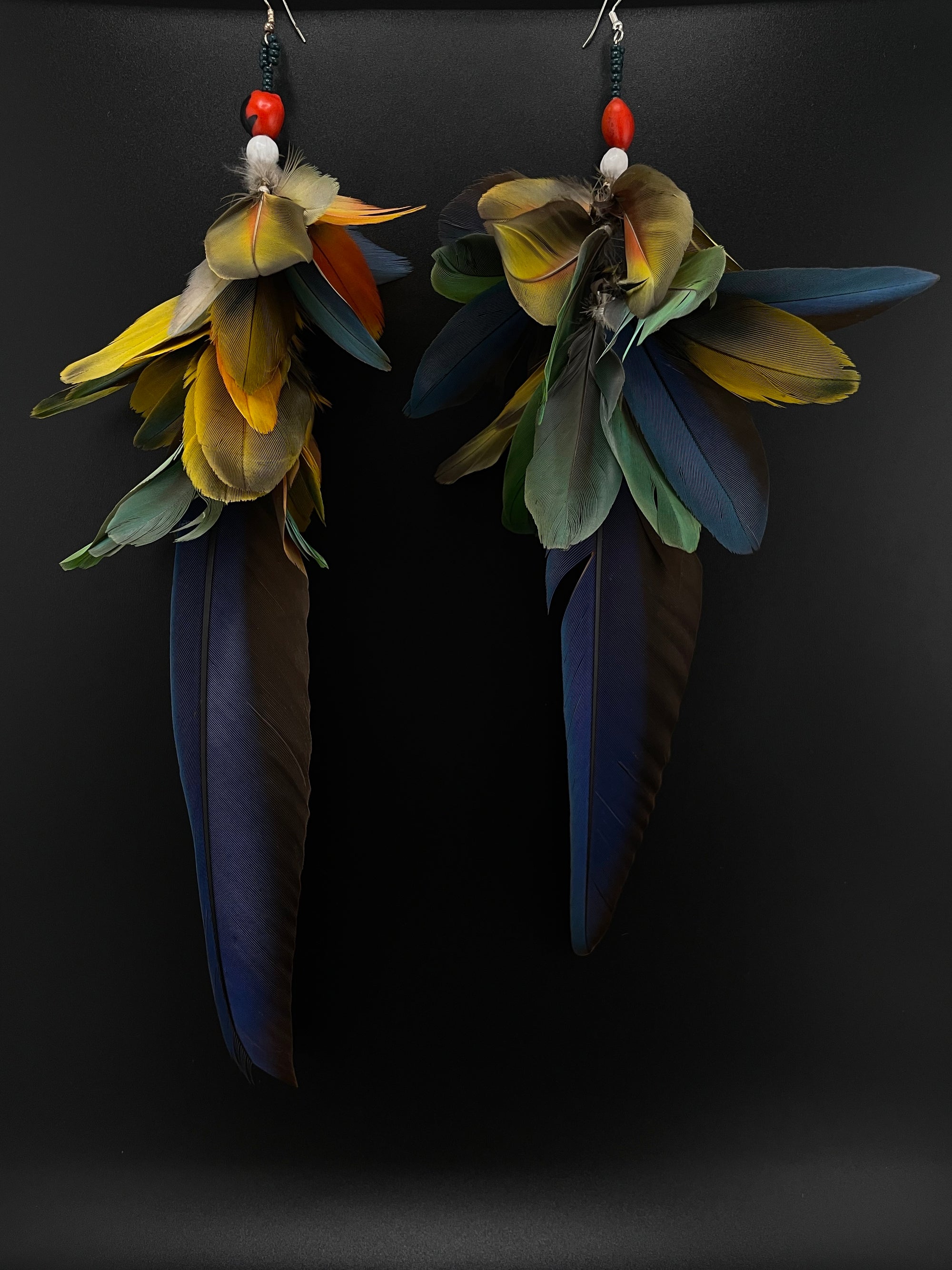 Rainbow Epic Pom Feather Earrings