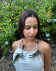 Red, Blue & Green Double Pom Huni Kuin Feather Earring