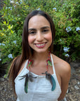 Red, Blue & Green Double Pom Huni Kuin Feather Earring